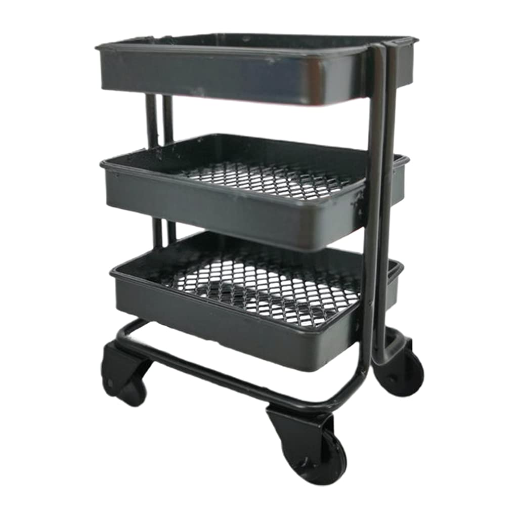 Mini Doll Furniture - 3 Tier Iron Trolley Storage Rack with Wheels for Dollhouse Kitchen | DIY Dollhouse Accessories & Decoration | Perfect for Miniature Kitchen Organization and Play Scenes