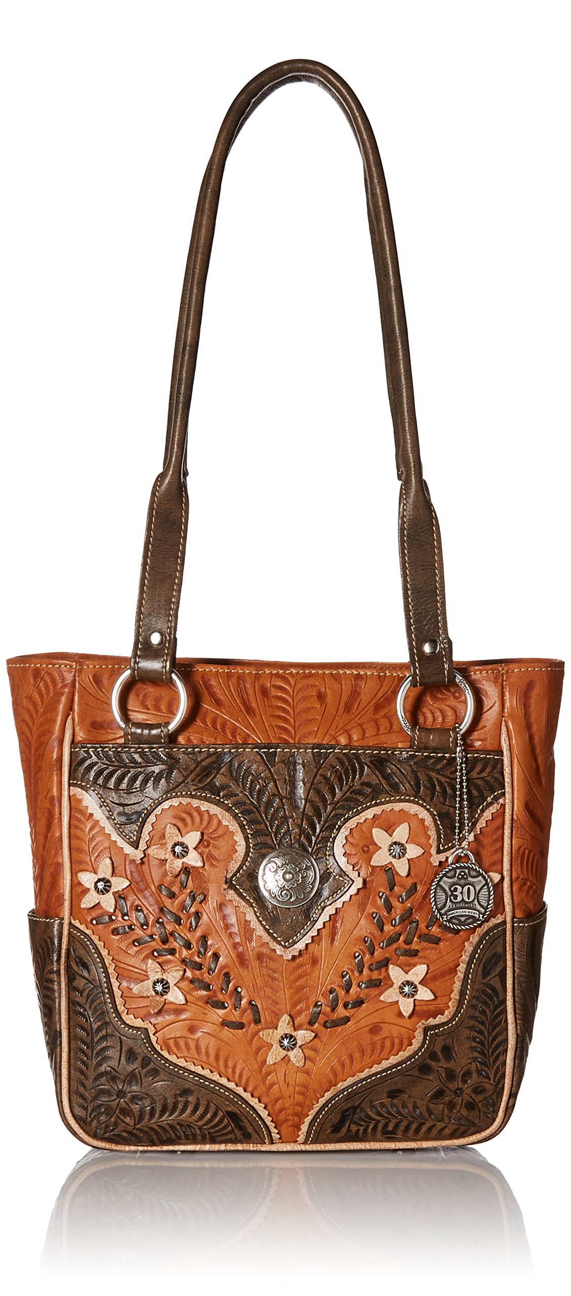 American West Leather Desert Wildflower Tote Bag - Golden Tan Crossbody Purse for Women, Boho Chic Handbag for Travel, Shopping & Everyday Use