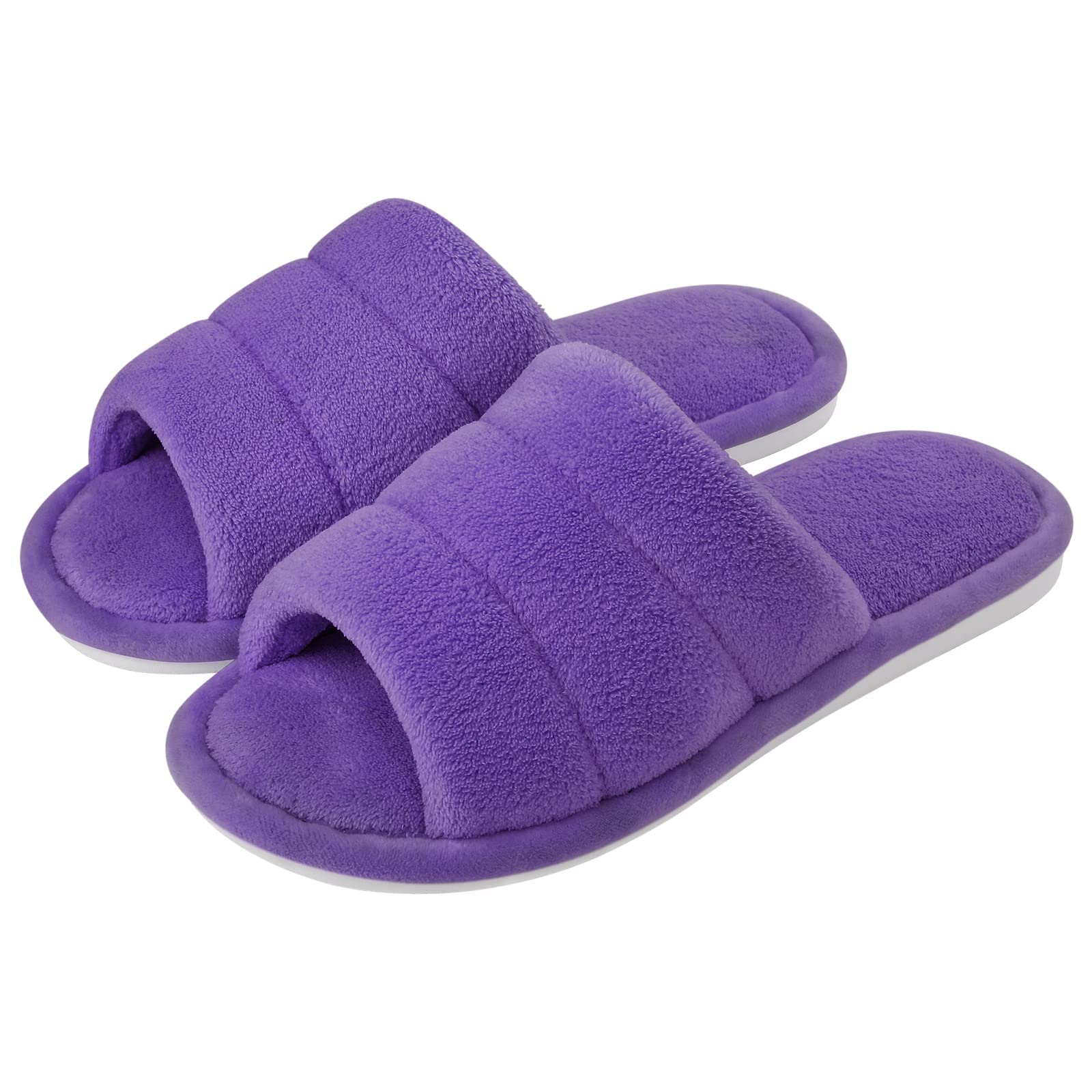 Shevalues Women's Terry Cloth Open Toe Memory Foam Slippers - Soft & Comfortable House Shoes for Indoor Relaxation, Spa Days & Lounging at Home