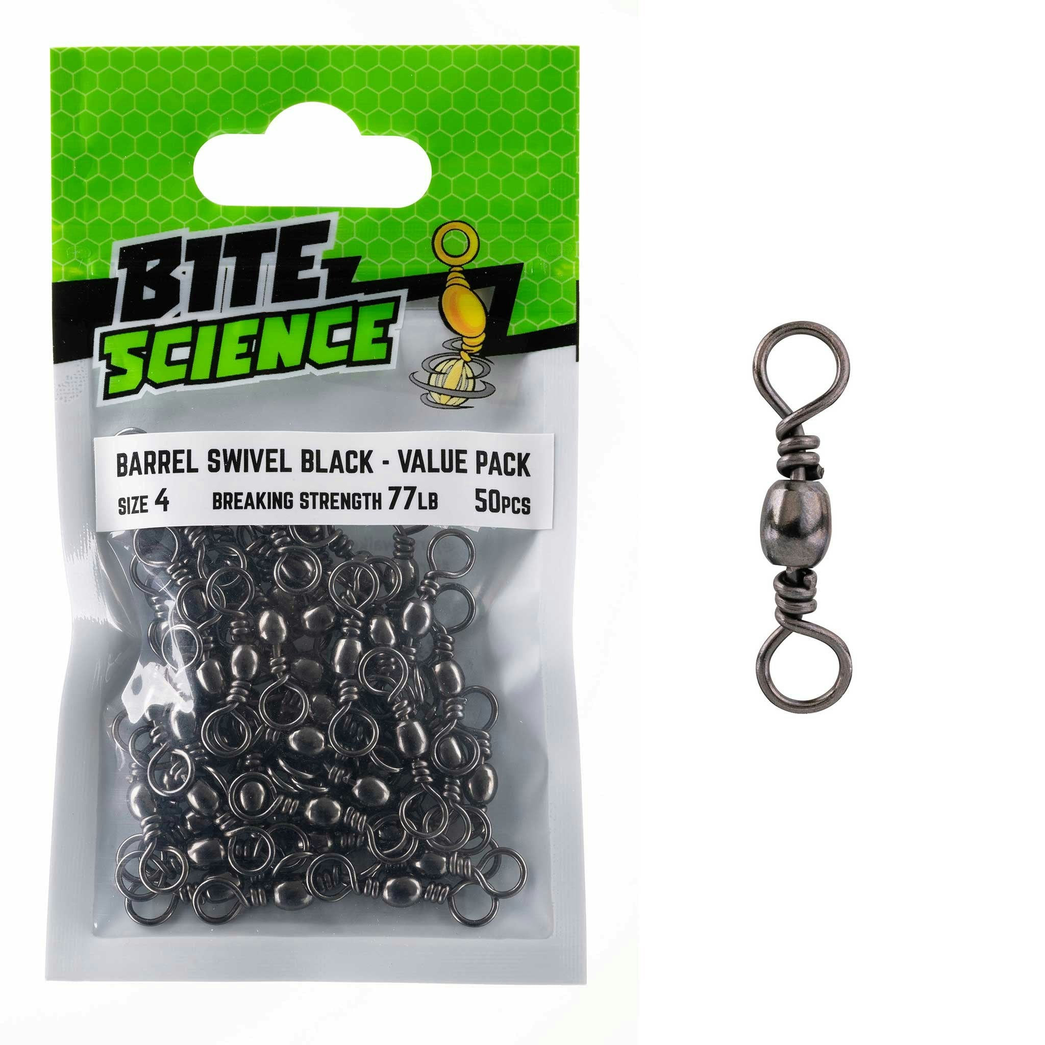 Bite Science Swivels Black Barrel - High Performance Fishing Swivel for Saltwater & Freshwater - Perfect for Lure Rigs, Trolling & Offshore Fishing