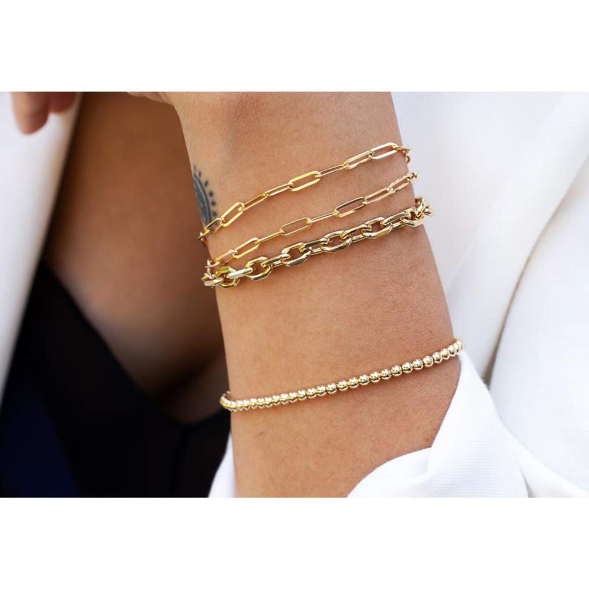 14K Gold Plated Adjustable Chain Bracelet for Women - Cute Couples Friendship Evil Eye Turquoise Layered Beaded Bracelet Jewelry | Perfect for Gifts, Anniversaries & Everyday Wear
