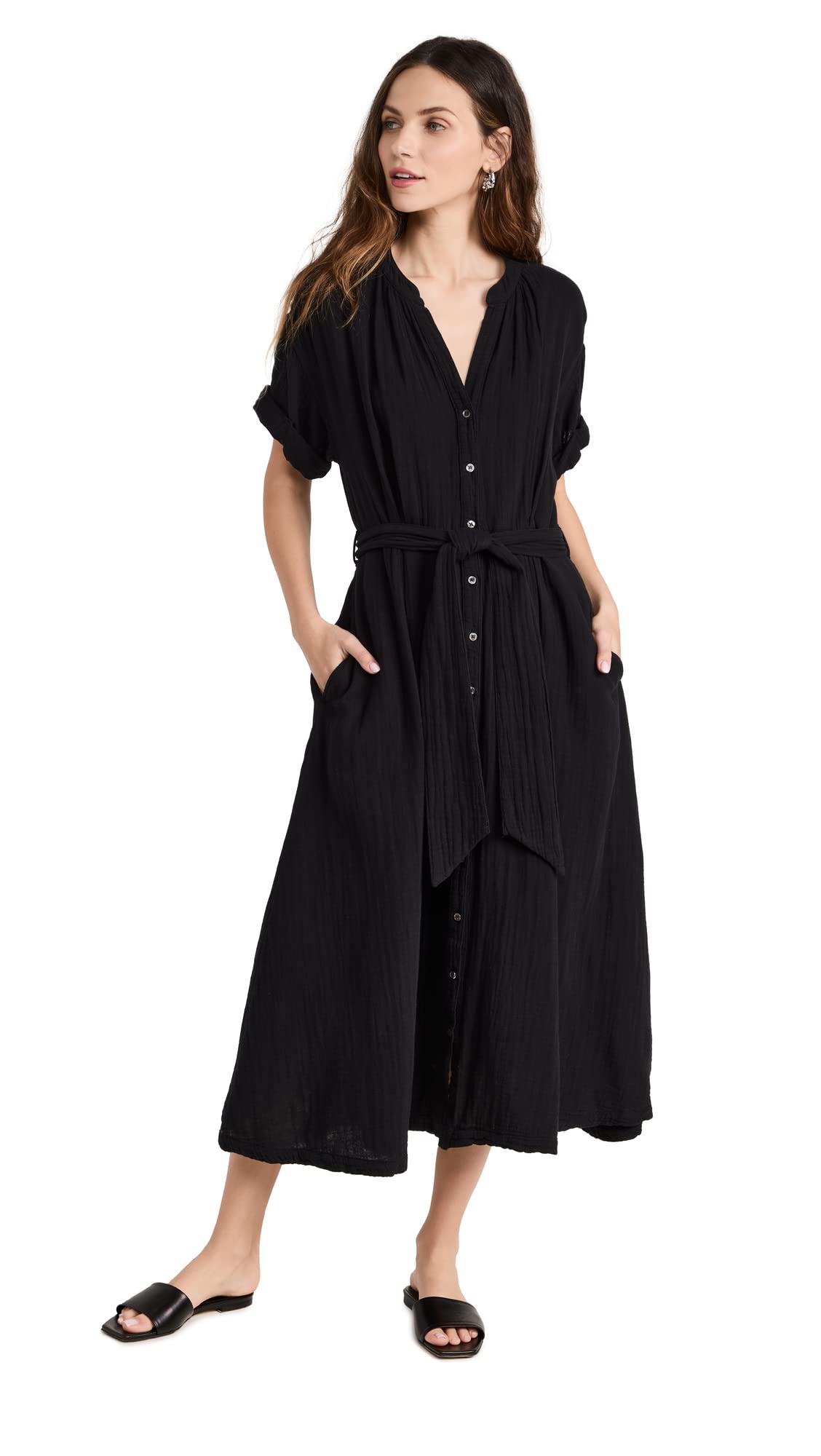 XIRENA Women's Cate Dress - Flowy Summer Midi Dress with Short Sleeves, Casual Boho Style for Beach, Vacation & Everyday Wear