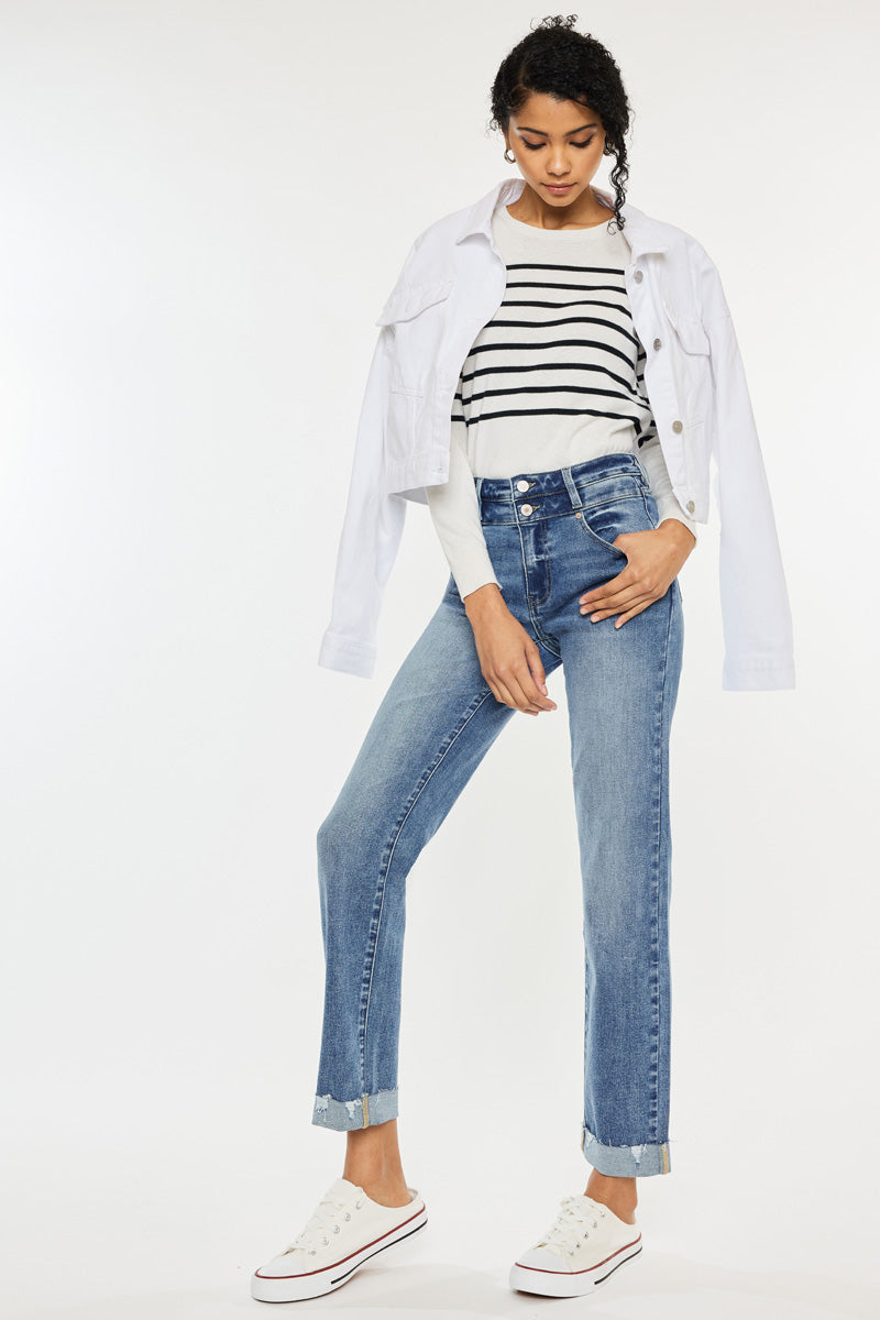 Kianna Essentials High Rise Slim Straight Leg Jeans for Women - Stretchy Denim Pants with Comfortable Fit - Perfect for Casual Wear, Office & Date Nights