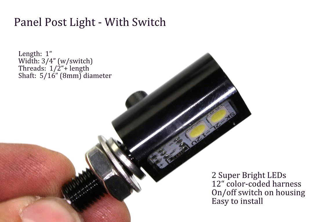 12V Red LED Pilot Lights Instrument Panel Light with Switch - Durable 12 Volt DC Post Light for Marine, Automotive, and Industrial Control Panels