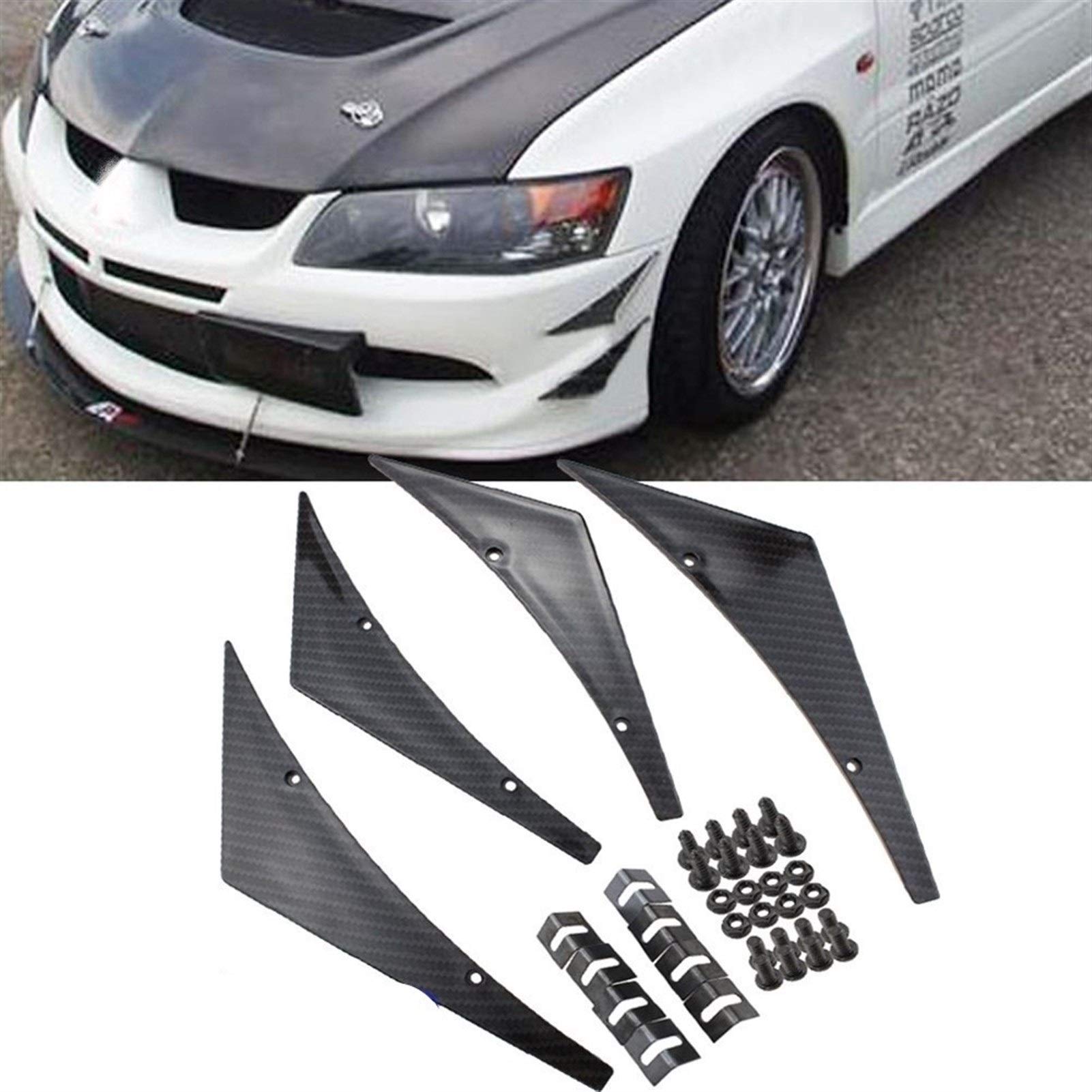 Ayame 4-Piece Universal Car Canard Kit - Front Bumper Lip Splitter, Diffuser Fins, Body Valence & Chin Wing for Widebody Tuning - Carbon Fiber Style (Perfect for Sports Cars & Performance Vehicle Upgrades)