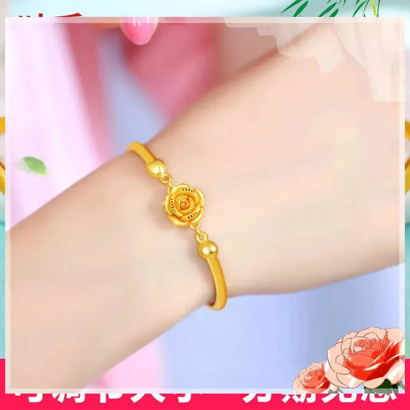 24K Pure Gold Bracelet for Women - 999 Solid Real Gold Bangle - Elegant Rose Gold Romantic Jewelry - Trendy & Classic Design - Perfect for Gifts, Anniversaries & Special Occasions