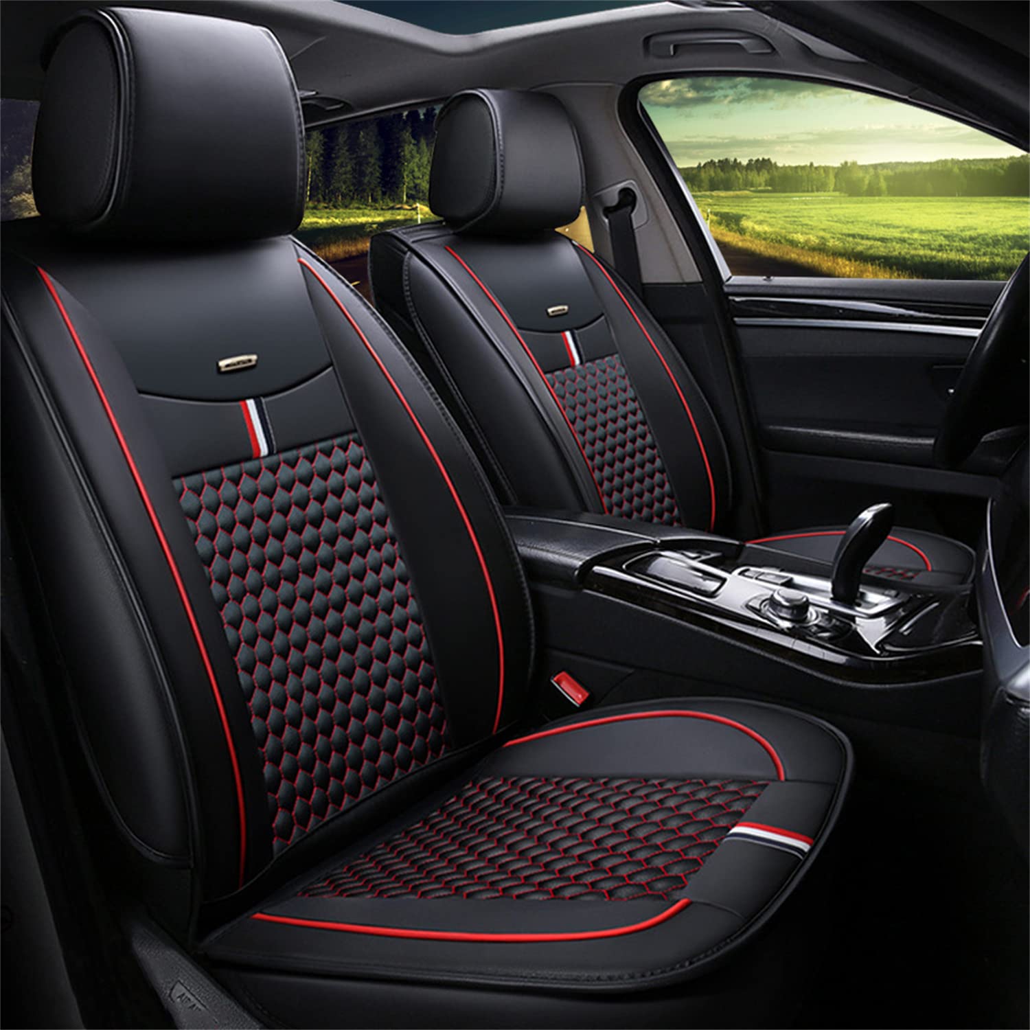 Premium 2-Piece Leatherette Car Seat Covers - Airbag Compatible Front Seat Protectors for Cars, SUVs & Trucks | Durable, Comfortable & Stylish Interior Accessory | Perfect for Daily Commute, Road Trips & Vehicle Protection