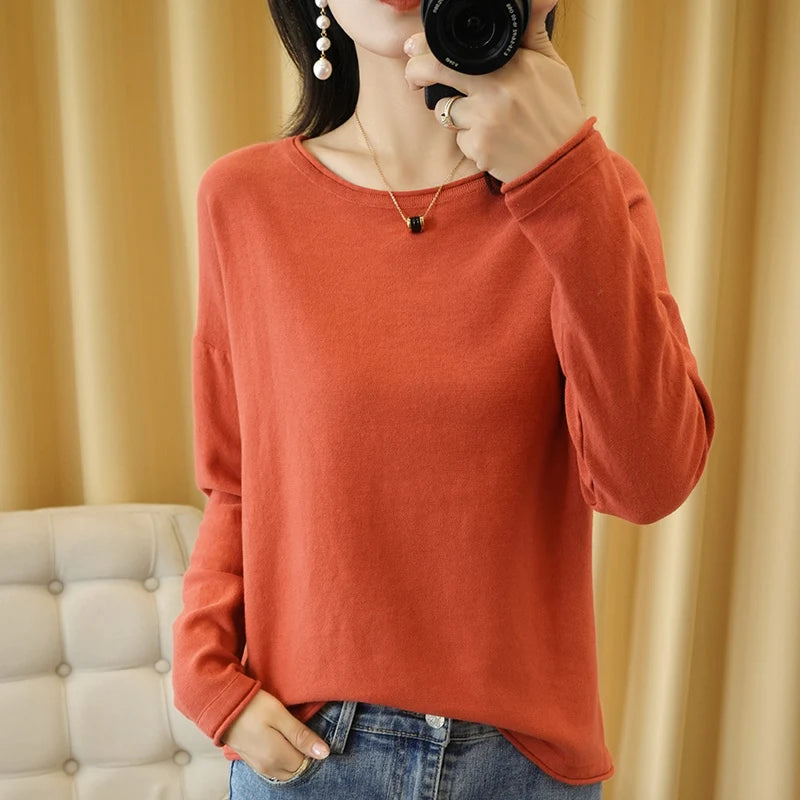 Soft Cotton O-Neck Pullover Knit Sweater for Women - Cozy Winter Wear & Casual Outfits