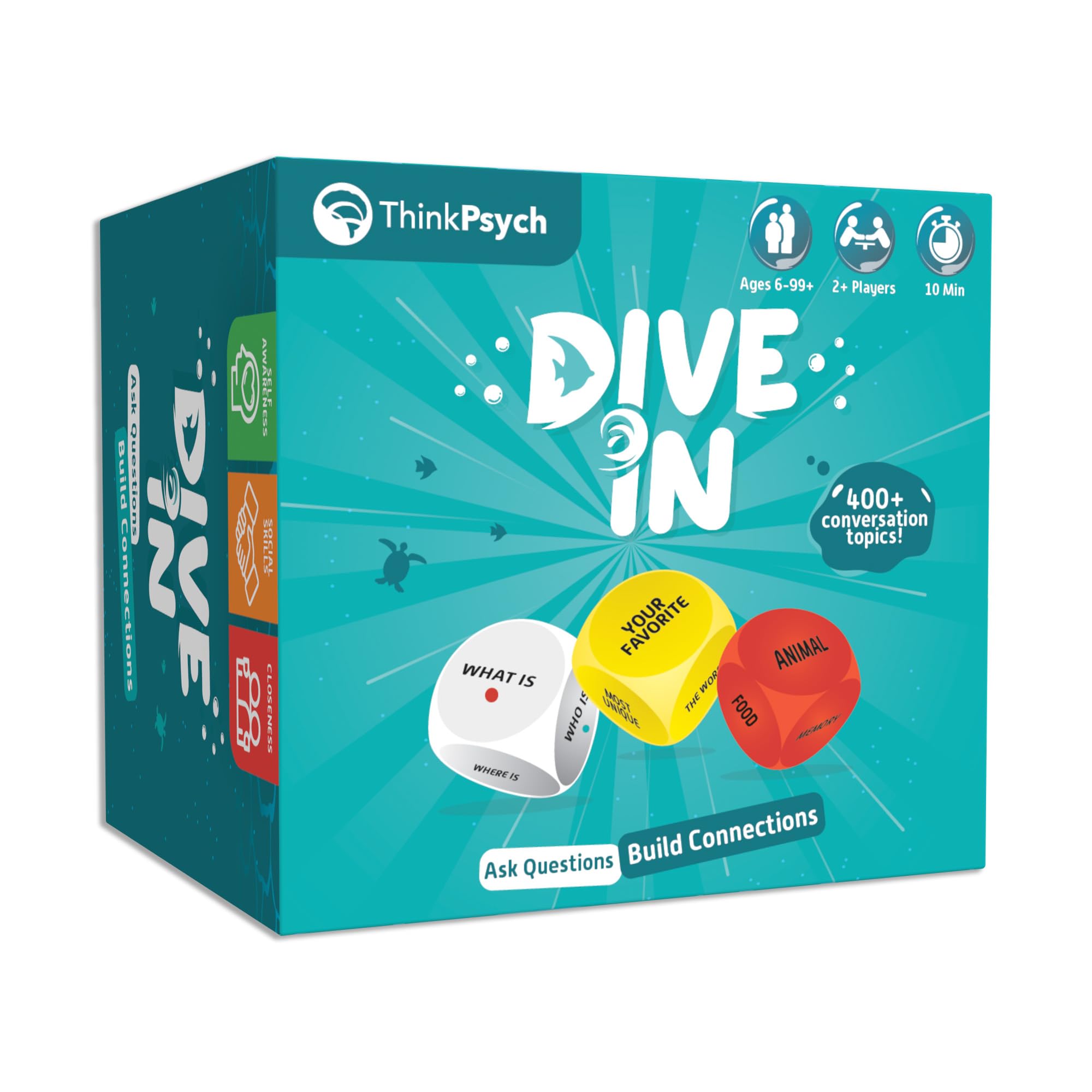 ThinkPsych SEL Conversation Dice Game with 400+ Topics for Kids & Teens | Social Emotional Learning Therapy Game for Home, School & Counseling | Play Therapy Toy for Ages 6-99 | Perfect for Family Game Nights & Classroom Activities