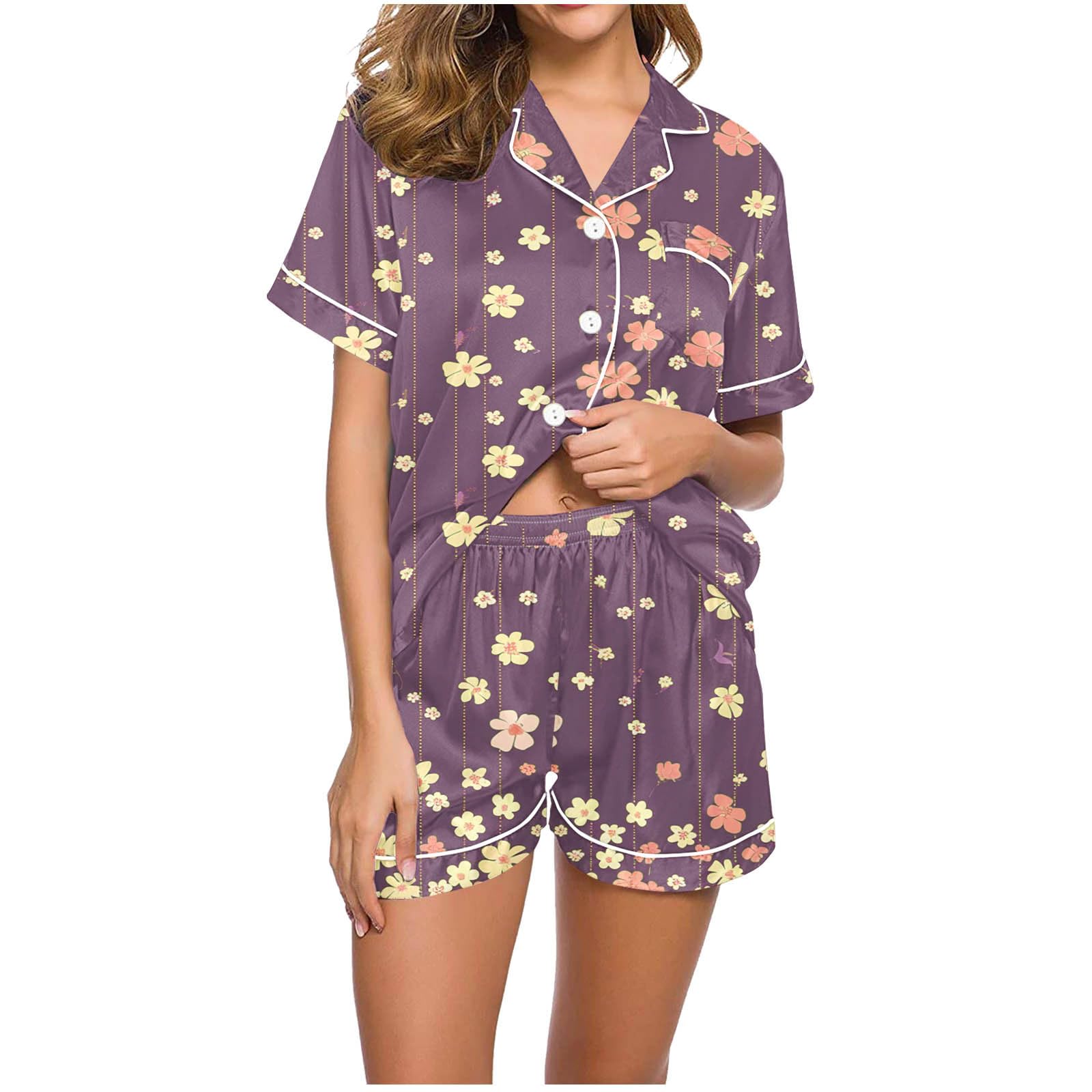 Women's Soft Short Sleeve Lounge Sets with Pockets - Summer Button Down PJ Two Piece Matching Outfit for Home, Travel & Relaxation