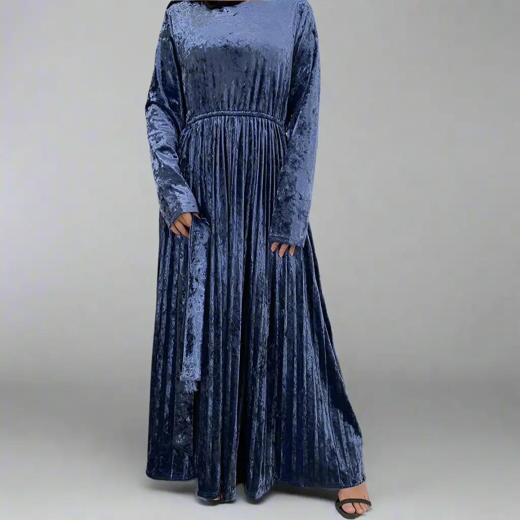 Elegant Velvet Plush Abaya Dress - Solid Color Islamic Modest Wear for Women | Perfect for Prayer, Eid, Wedding & Special Occasions