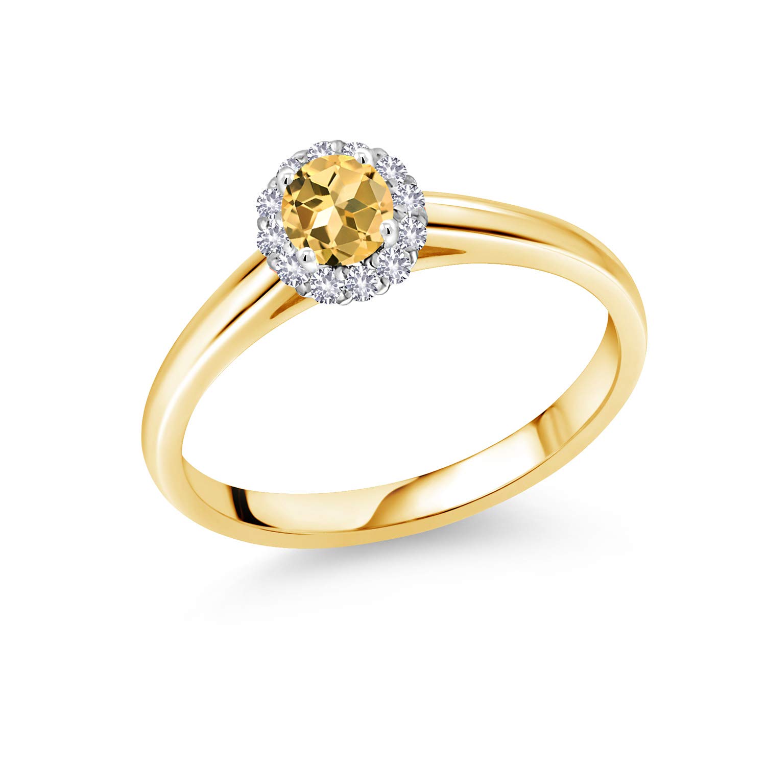 10K Yellow Gold Ring with White Gold Prongs, White Created Sapphire & Honey Topaz – Elegant Jewelry for Women, Perfect for Weddings, Anniversaries & Special Occasions