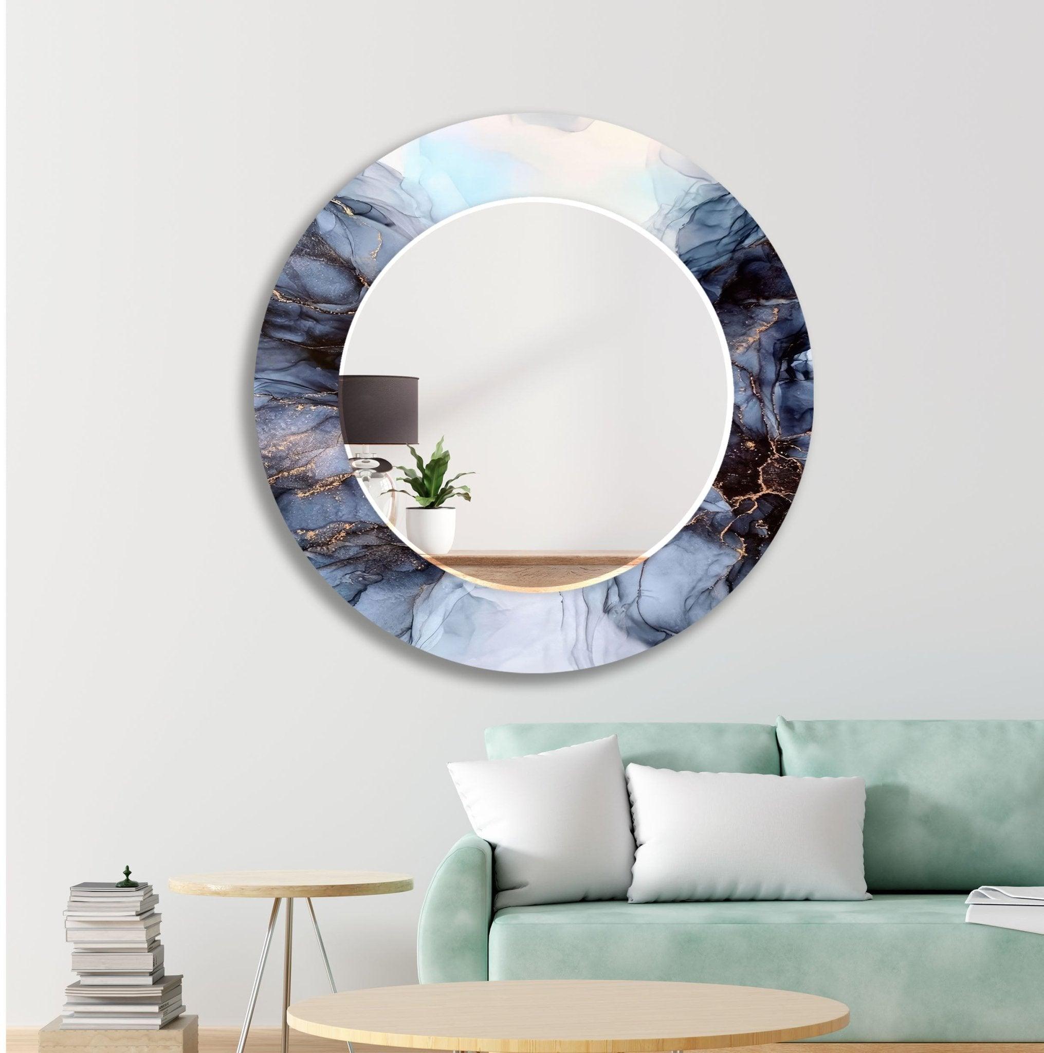 Abstract Grey Smoke Wall Mirror - Modern Decorative Mirror for Living Room, Bedroom & Bathroom - Stylish Home Decor & Functional Wall Art