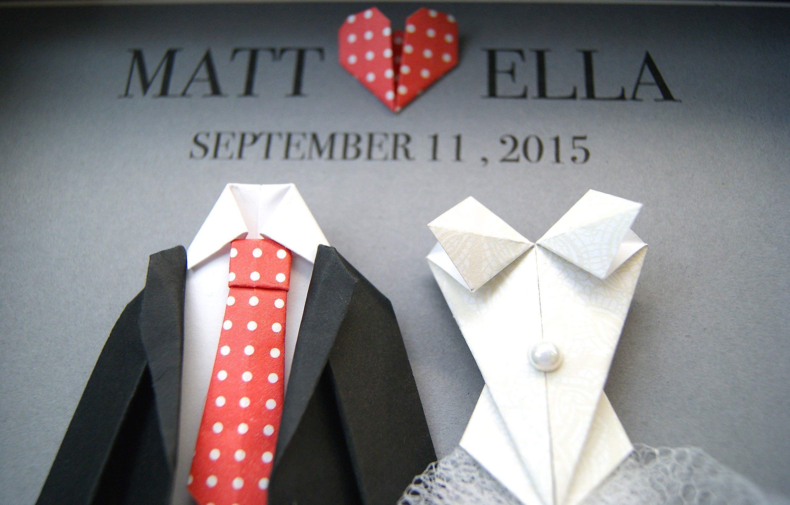 Personalized Wedding Frame - Custom Bride & Groom Origami Wall Art for Engagement, First Anniversary & Bridal Shower Gifts | Perfect for Home Decor, Wedding Party Favors & Romantic Gift Ideas