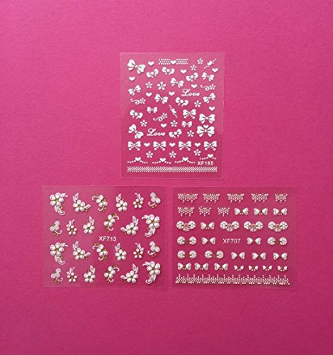 Wrapables Self-Adhesive Nail Art Stickers - 3D Nail Decals with Bows, Hearts & Flowers Design (6 Sheets/3 Styles) | Easy DIY Manicure for Parties, Weddings & Special Occasions