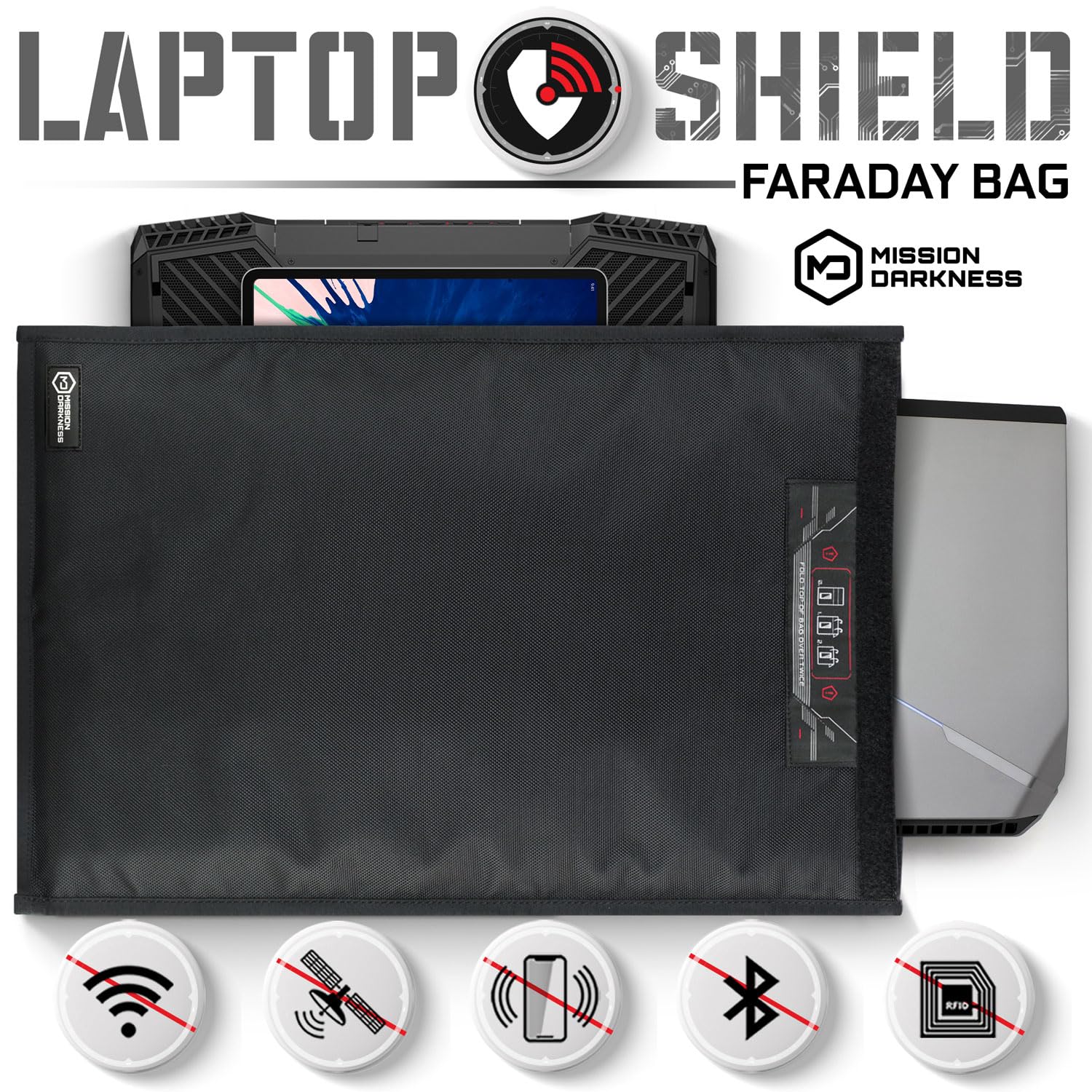 Mission Darkness Faraday Bag for Laptops - EMP Protection, Anti-Hacking & Anti-Tracking, Military-Grade Shielding for Law Enforcement, Privacy & Data Security - Perfect for Travel, Executive Protection & Secure Device Storage