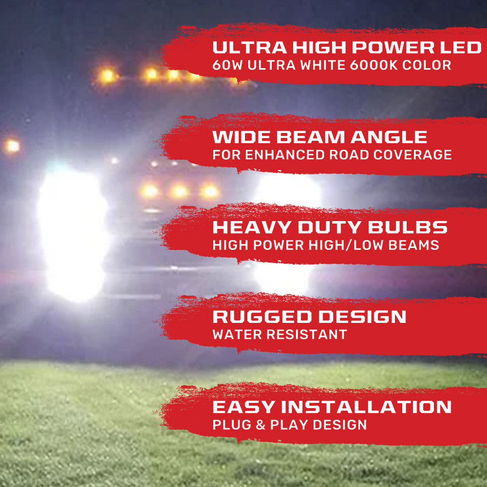 9007 12V Ultra High Power 60W LED Headlight Bulbs - Hi/Low Beam 6000K Cool White for Cars, Trucks, SUVs - Brighter Road Visibility & Night Driving Safety