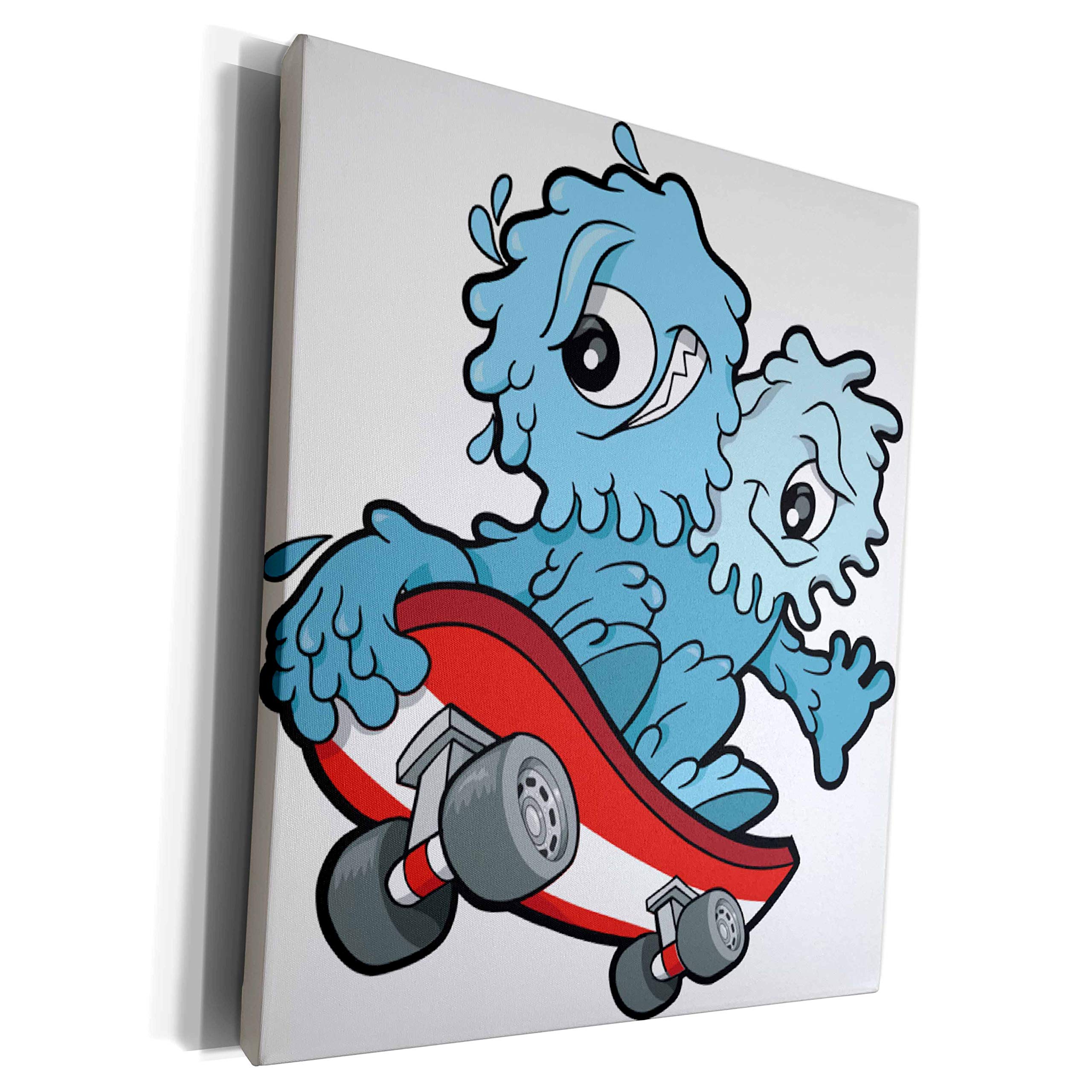 3dRose Cartoon Skateboarding Monster Creature Art Print - Museum Grade Canvas Wrap (cw_102293_1) - Perfect for Kids' Room Decor, Skateboarder Gifts & Pop Art Collections