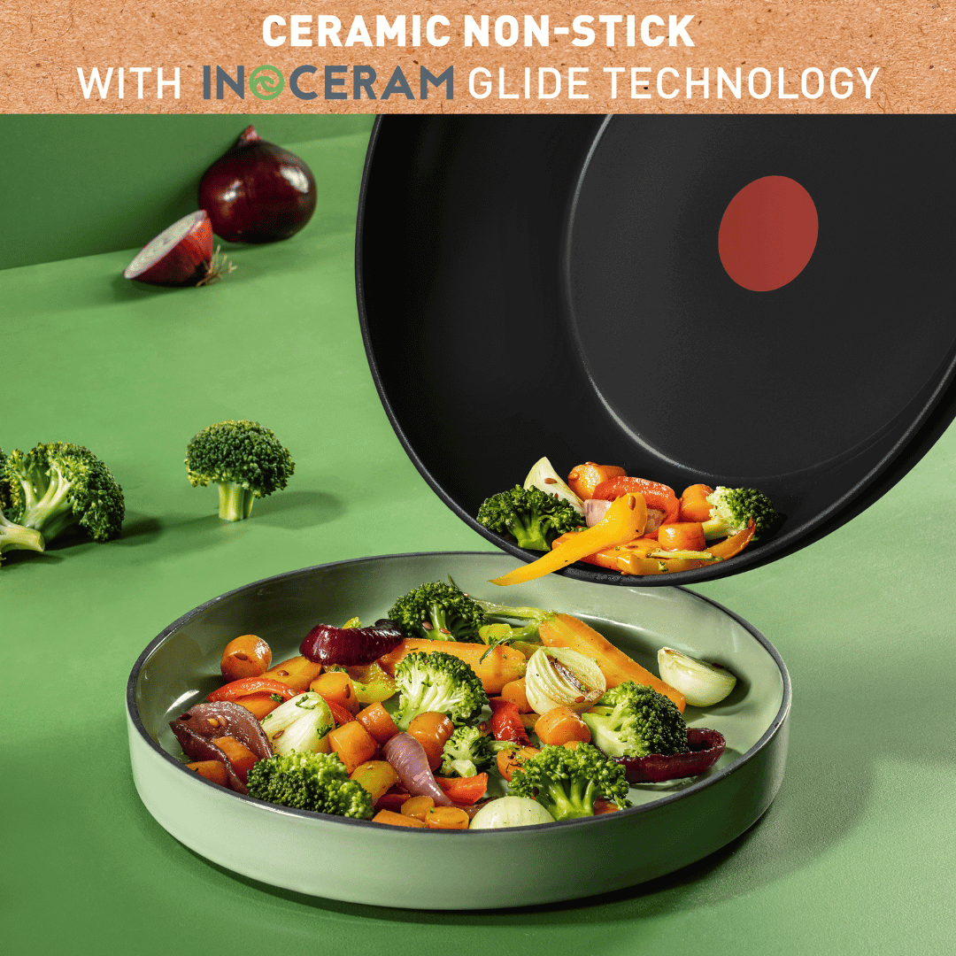 Tefal Renew Black Wok 28cm - Ceramic Non-Stick Coating Frying Pan | Healthy Cooking, Stir Fry & Sauteing | Dishwasher Safe & Scratch Resistant