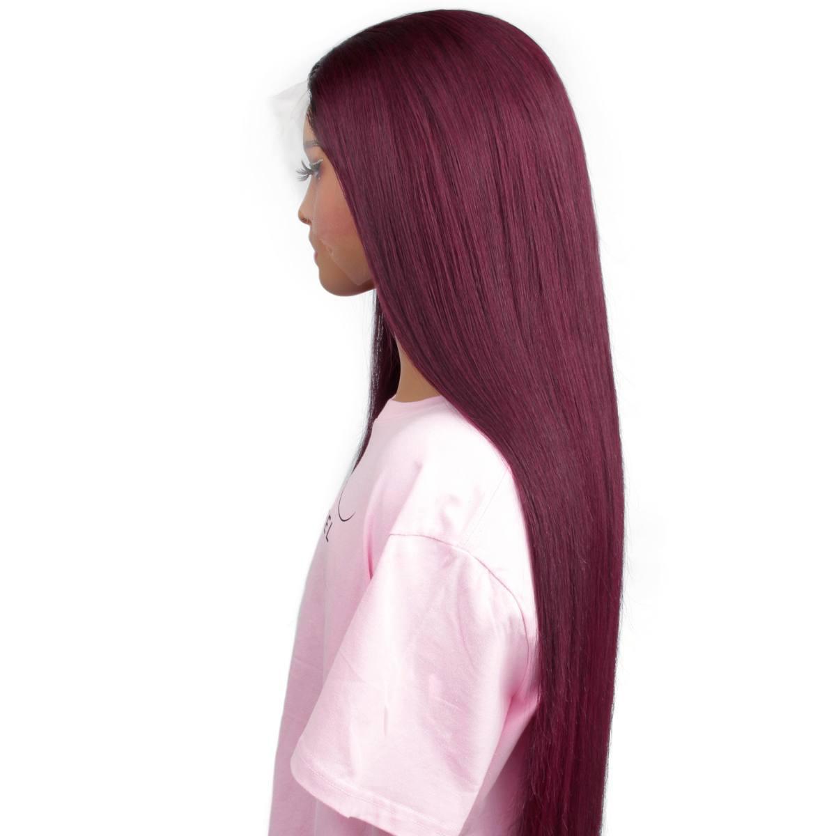 Ombre Burgundy Straight 13x6 HD Lace Front Wig - Natural Looking Human Hair Wig for Women, Heat Resistant & Tangle Free - Perfect for Daily Wear, Cosplay, and Special Occasions