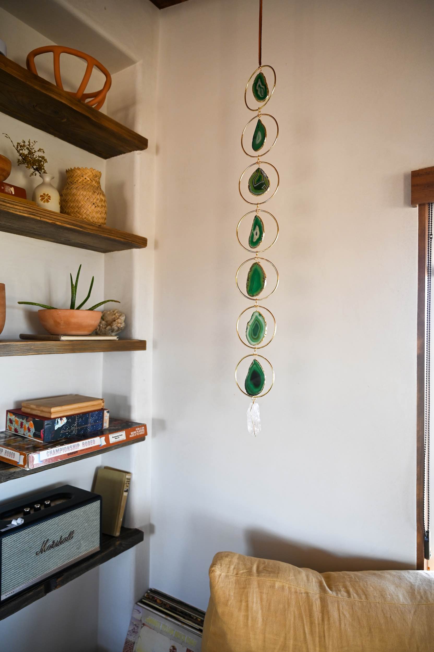 Earth Child Green Agate Geode Hanging - Natural Crystal Decor for Home, Office & Meditation Space - Healing Stone for Positive Energy & Feng Shui