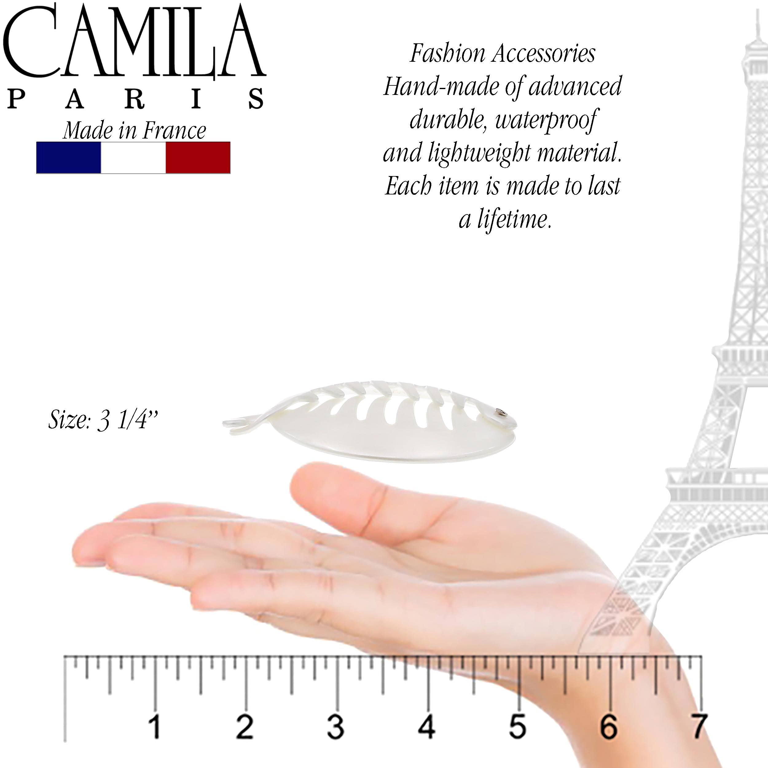 Camila Paris CP3015 French Banana Clip Hair Comb - 3.255 Inch White Round Ponytail Holder for Women & Girls | Volume & Thick Hair Styling Accessory | Made in France | Perfect for Parties, Weddings & Everyday Hairstyles