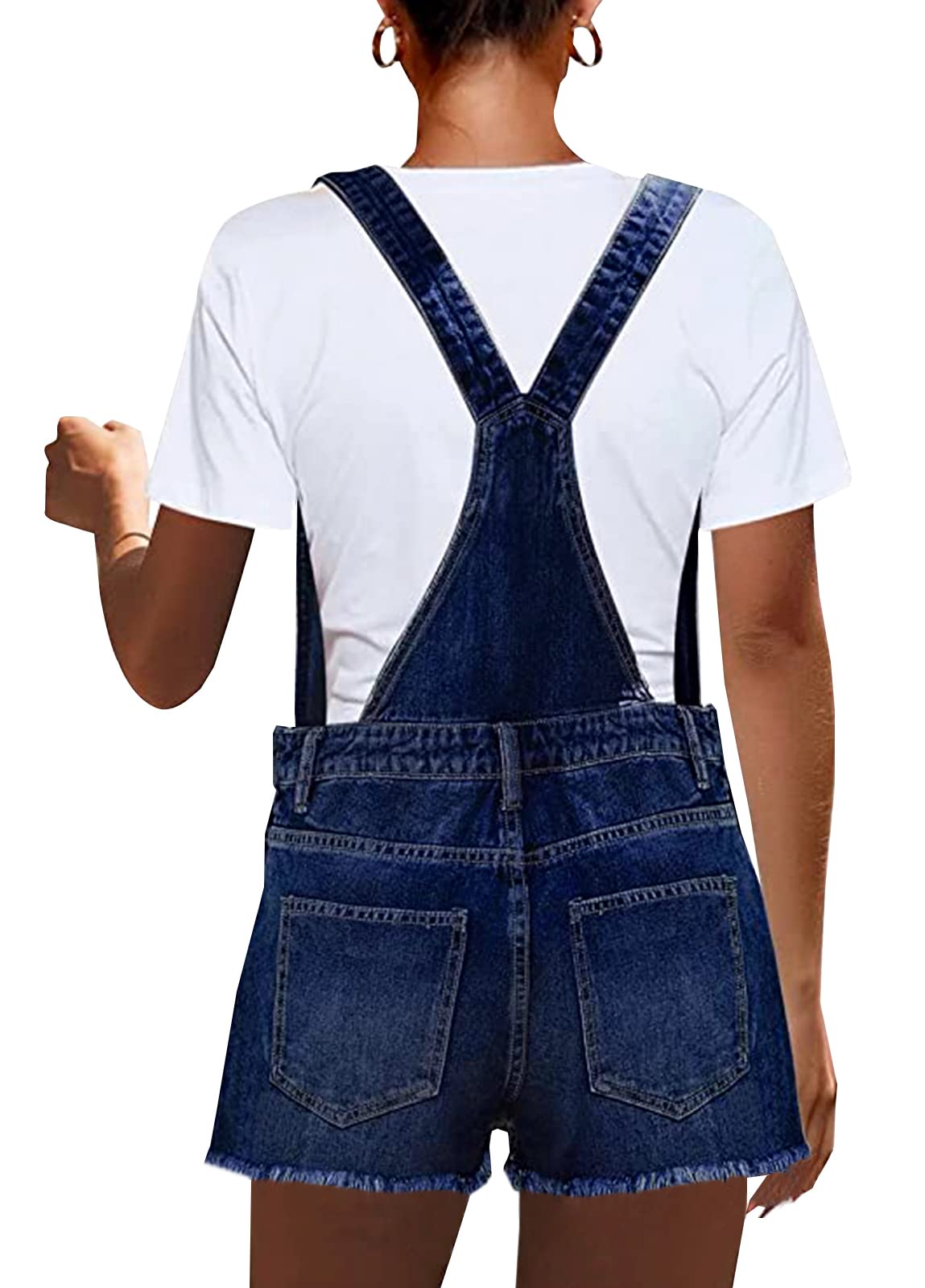 Women's Stretch Denim Bib Overalls Shorts with Adjustable Straps & Raw Hem - Casual Summer Romper for Outdoor Activities, Music Festivals & Street Style