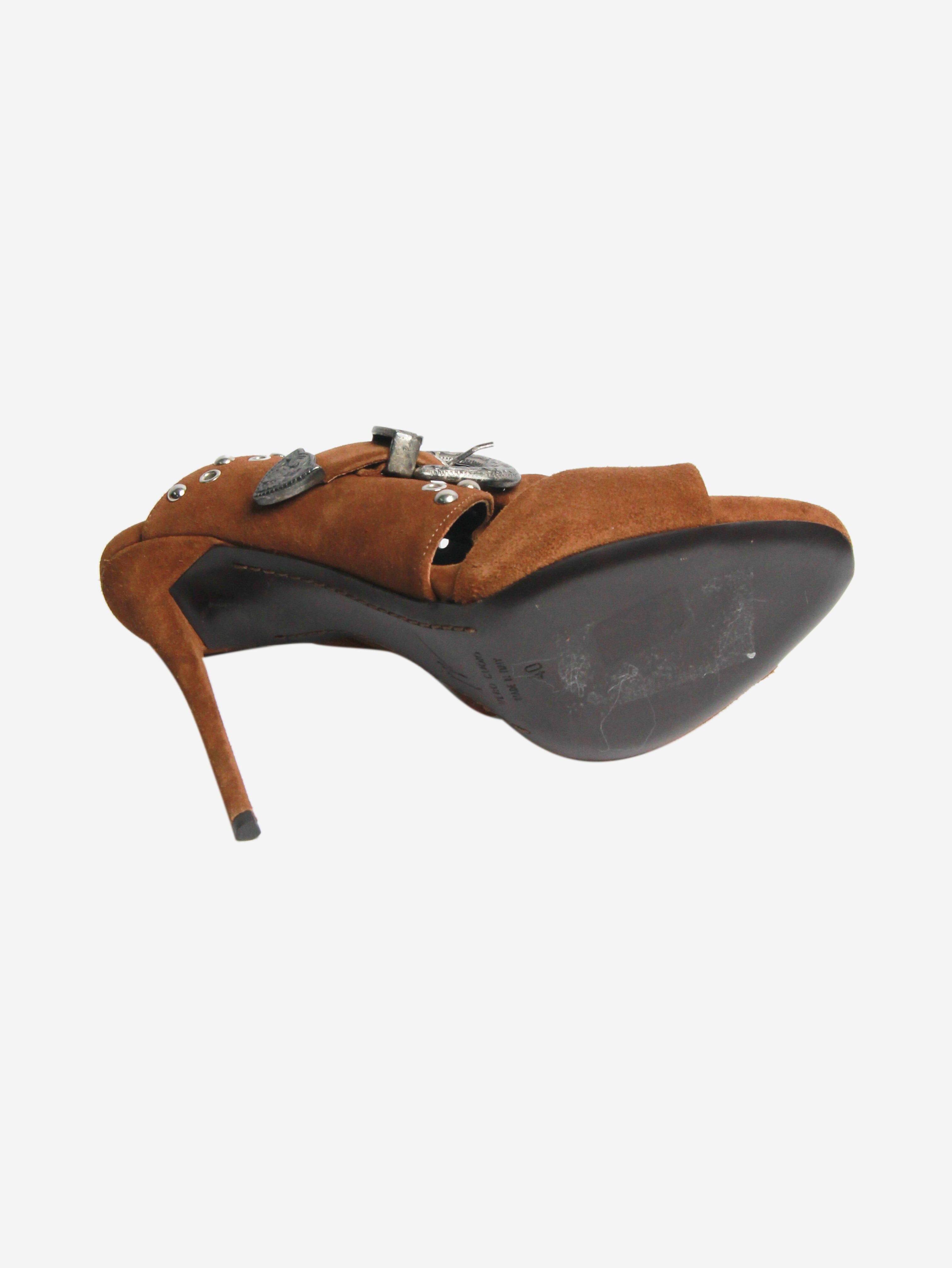 Brown Suede Studded Sandal Heels Women's Size EU 40 (US 10) - Comfortable Block Heels for Party, Wedding & Evening Events