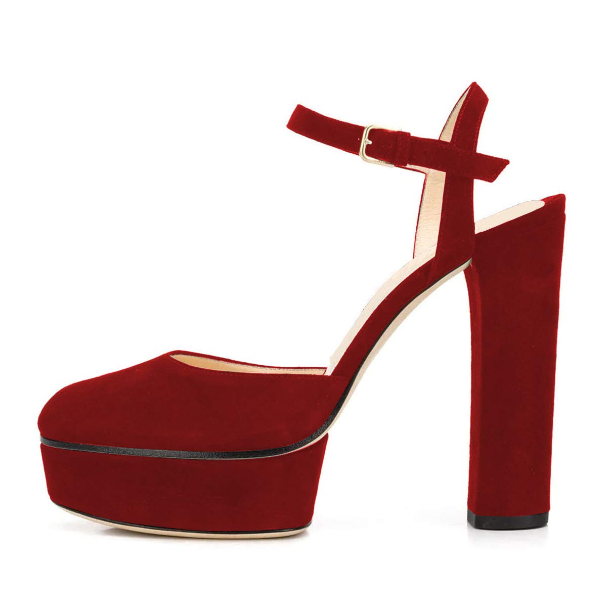 FSJ Women's Sexy Platform Pumps - Chunky High Heel Slingback Sandals with Buckle Ankle Straps, Closed Round Toe Dress Shoes for Wedding, Party & Evening Events (US Size 4-15) | Perfect for Bridesmaids, Prom & Special Occasions