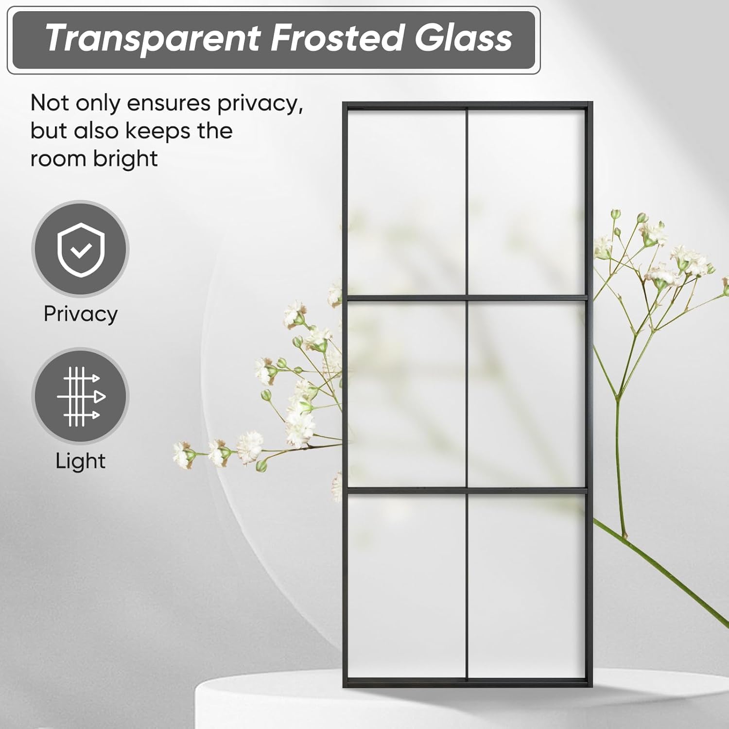 72 x 96 Inch Frosted Glass Double Barn Door with 12FT Sliding Hardware Kit - Aluminum Frame, Easy Assembly | Perfect for Bedroom, Closet & Farmhouse Style Interior
