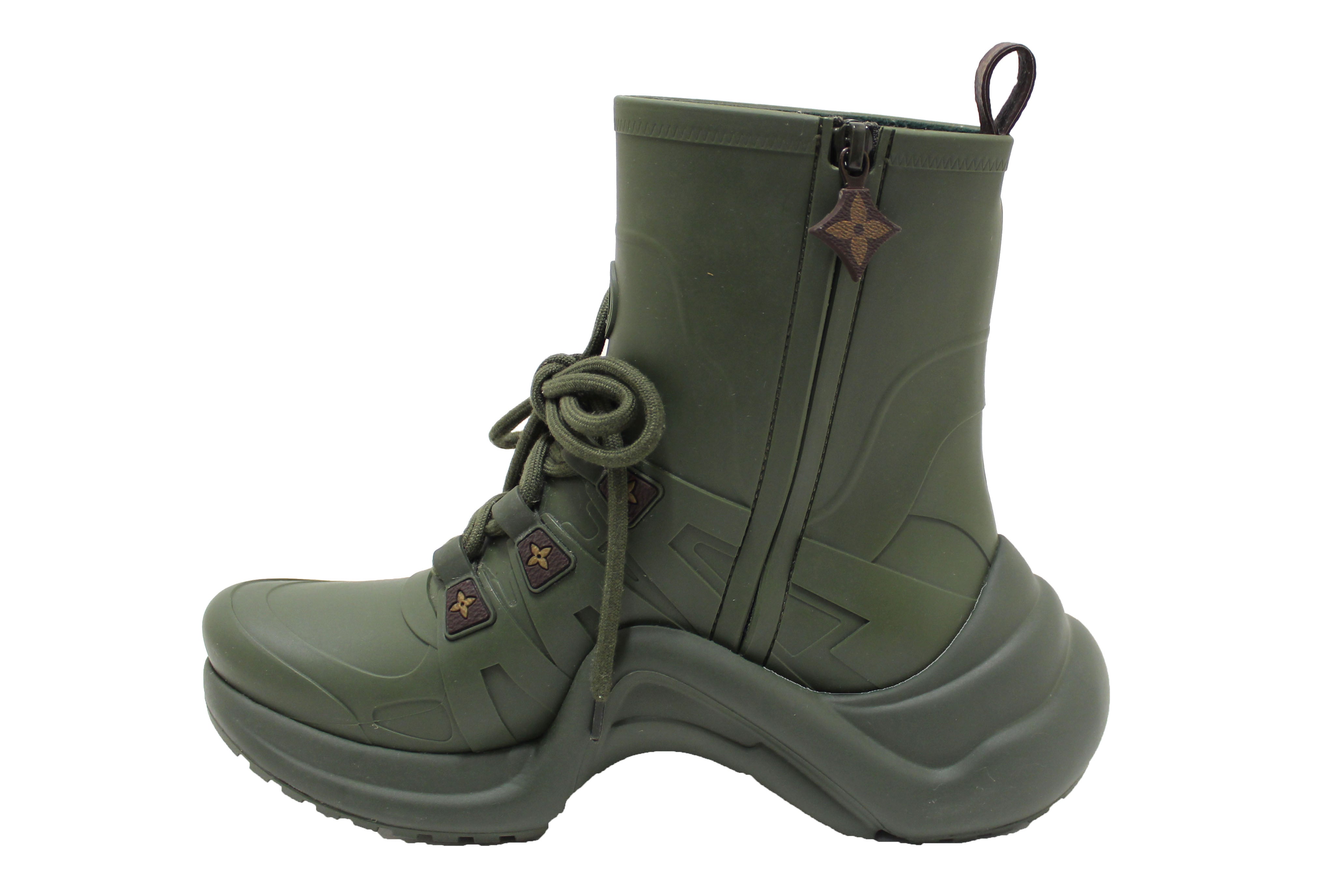 Authentic Louis Vuitton Khaki Green Mat Rubber Archlight Sneaker Boots Women's Size 37 - Luxury Fashion Sneakers for Casual Wear & Street Style Outfits