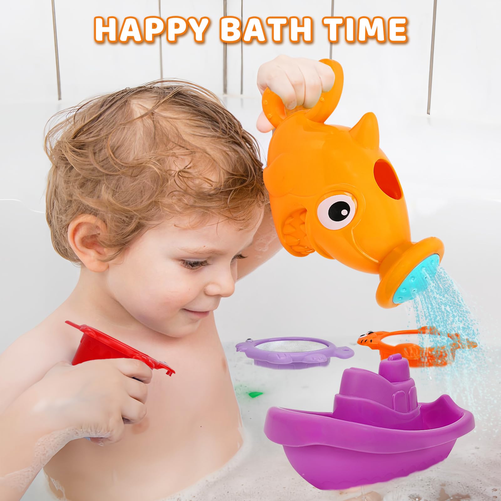 13 Pcs Non-Toxic Baby Bath Toys for Toddlers Ages 1-4 | Mold-Free Bathtub & Water Table Toys Set with Stacking Cups & Watering Can | Perfect for Infants 6-18 Months & Kids 2-3 Years Old | Fun Sensory Play for Boys & Girls During Bath Time or Outdoor Water Activities