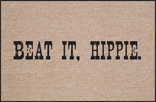Beat It, Hippie Olefin Doormat - Waterproof & Durable Outdoor Rug for Front Door, Porch, or Patio - Perfect for Muddy Shoes & Pets - Funny Welcome Mat for Home Decor