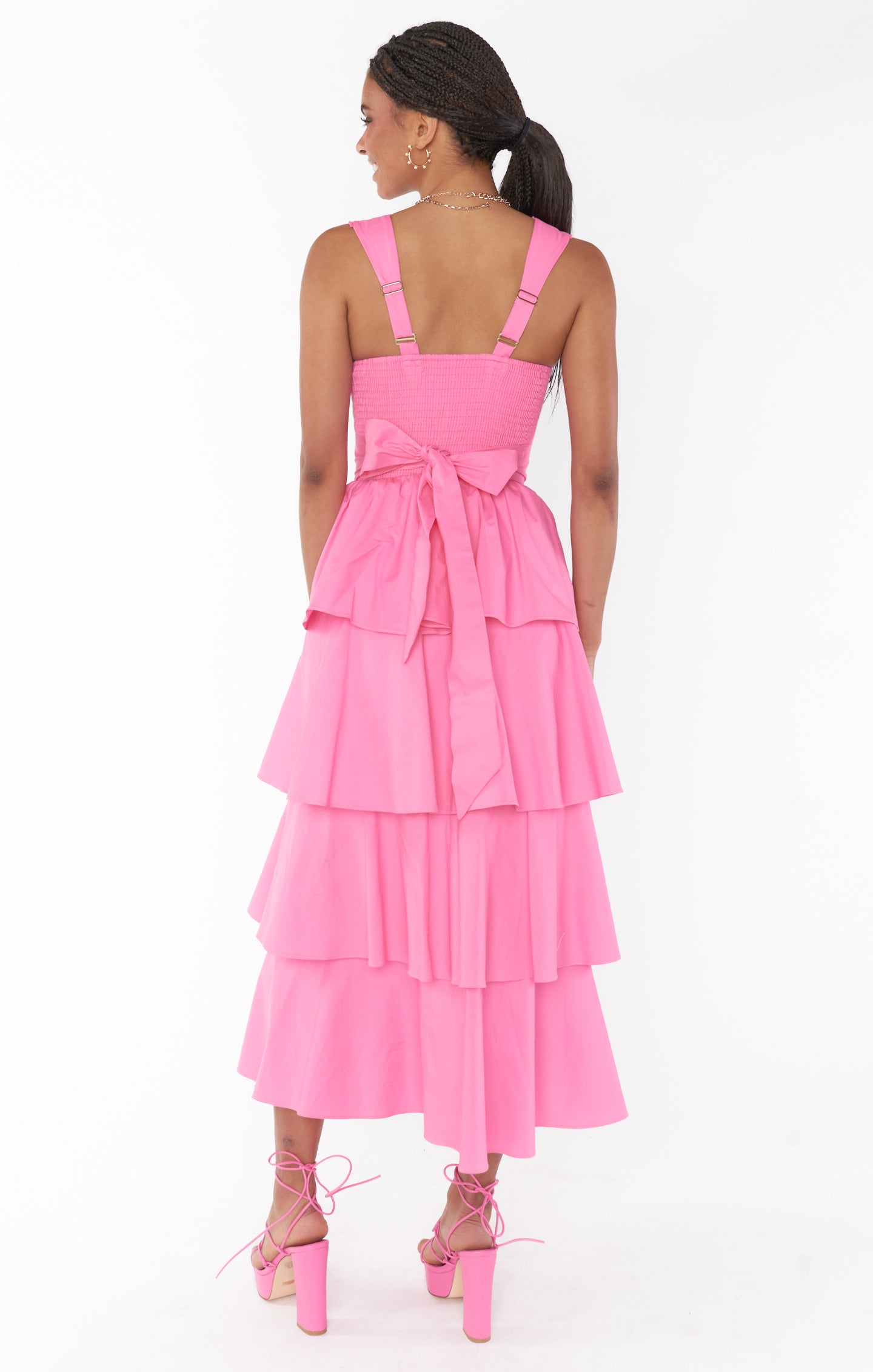 Meg Midi Dress - Pink Poplin Floral Summer Dress for Women | Casual & Party Wear | Perfect for Beach, Wedding & Date Night
