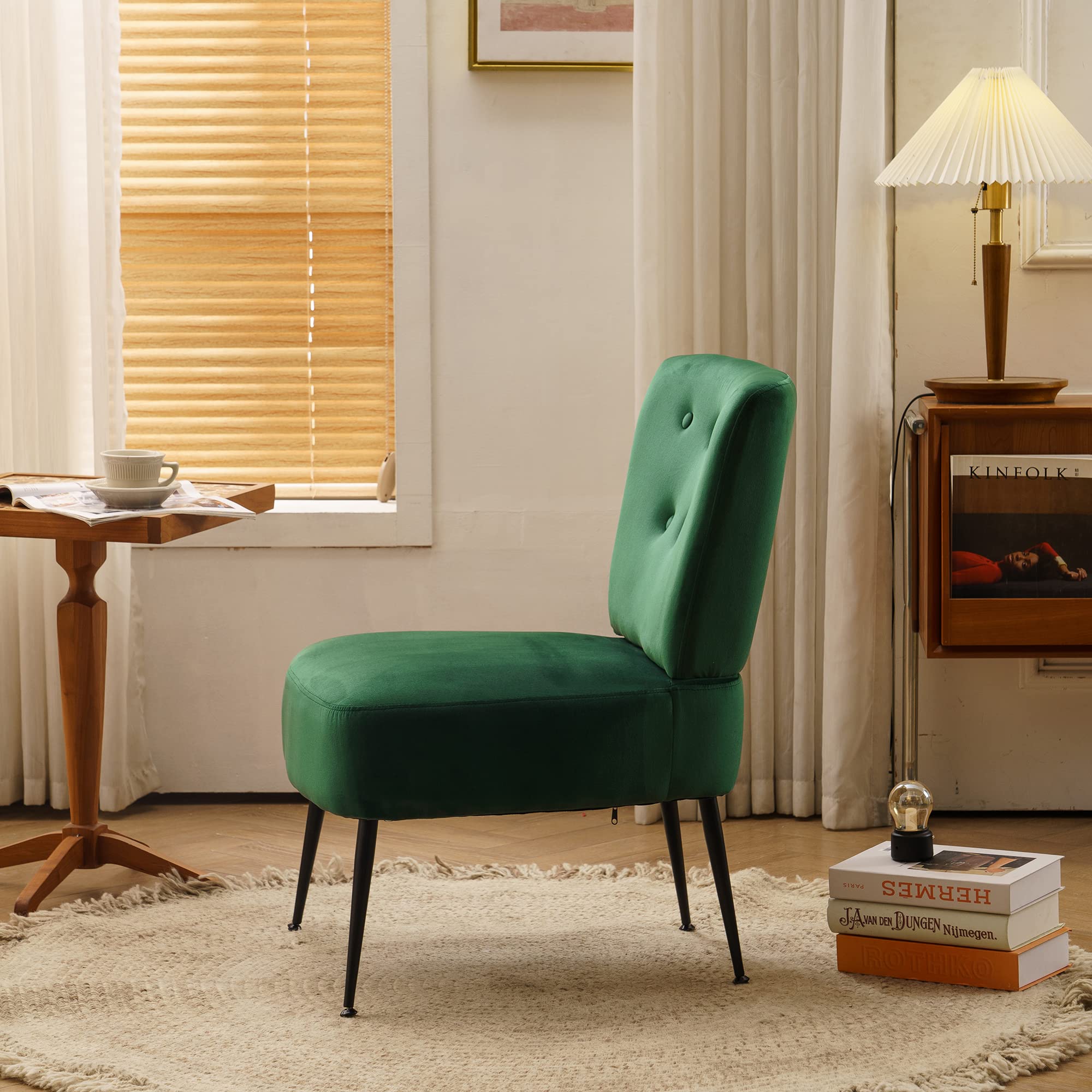 Yoluckea Modern Velvet Armless Accent Chair - Contemporary Upholstered Slipper Chair for Bedroom, Living Room & Vanity - Plush Corner Side Chair for Relaxation & Home Decor