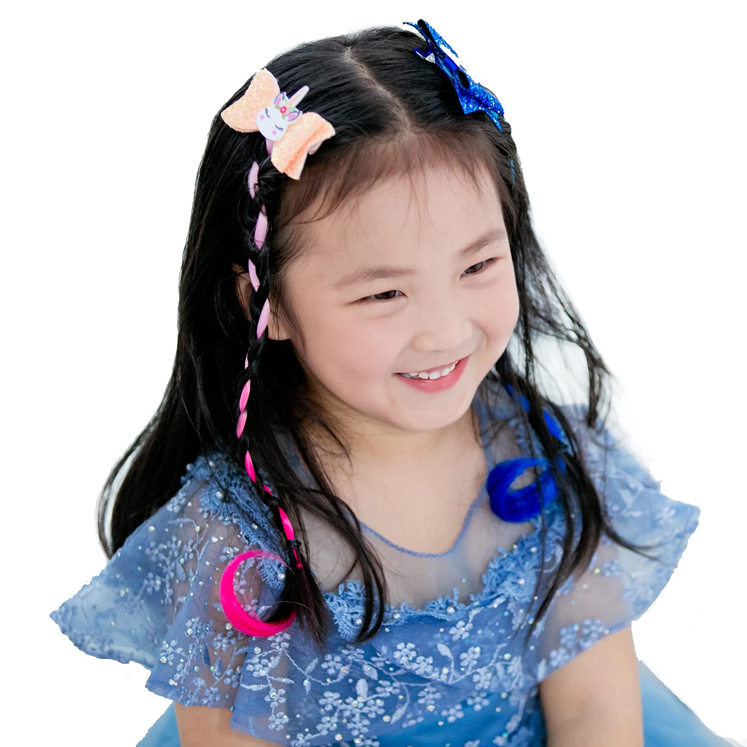 Unicorn Hair Clips for Girls | Glitter Braided Hair Extensions & Gradient Hair Bows | Perfect for Dress Up, Birthday Parties & School Accessories