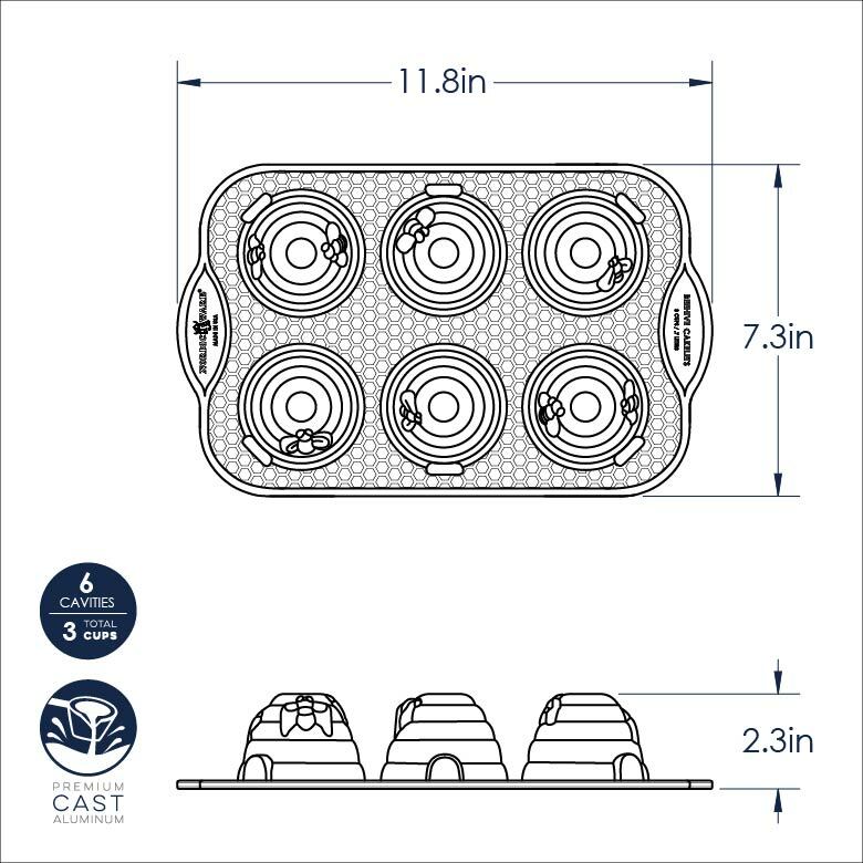Nordic Ware 6 Cup Beehive Cakelet Pan - Non-Stick Bundt Mold for Baking Mini Cakes, Cupcakes & Desserts - Perfect for Birthday Parties, Tea Time & Holiday Treats