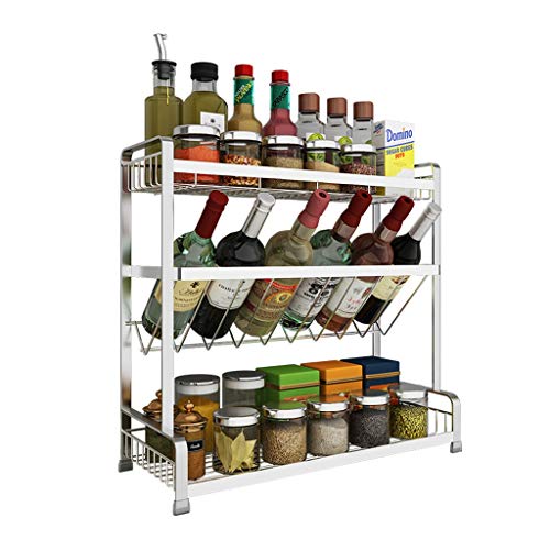 3-Tier Stainless Steel Spice Rack Organizer for Kitchen - 45x18x40cm Countertop Shelf for Spice Bottles, Condiments & Cans Storage - Space Saving Cabinet Organizer for Pantry, Counter, Cupboard (Silver)