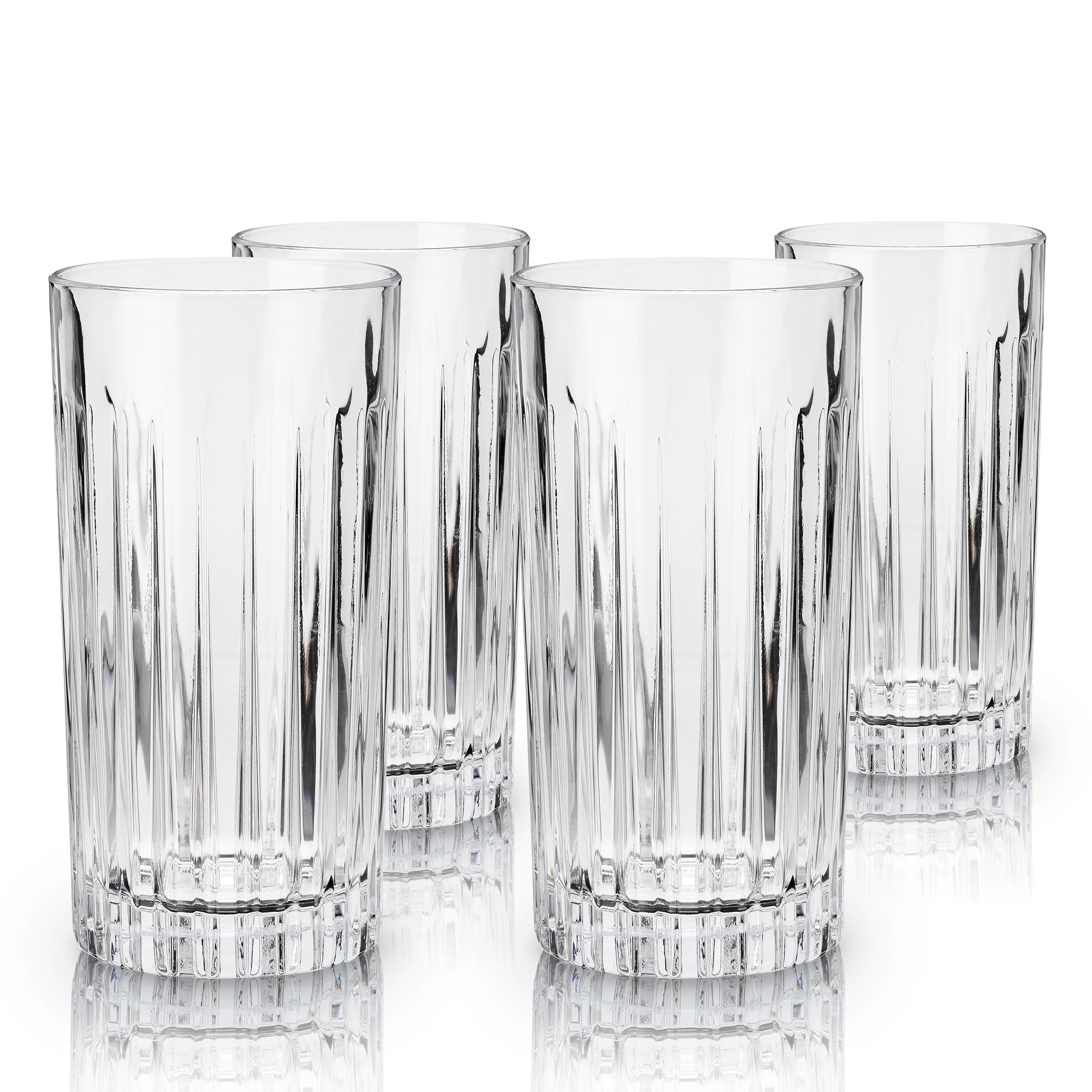 Premium Reserve Milo Crystal Highball Glasses Set of 4 - Elegant Whiskey & Cocktail Drinking Glasses for Home Bar, Dinner Parties & Gifts