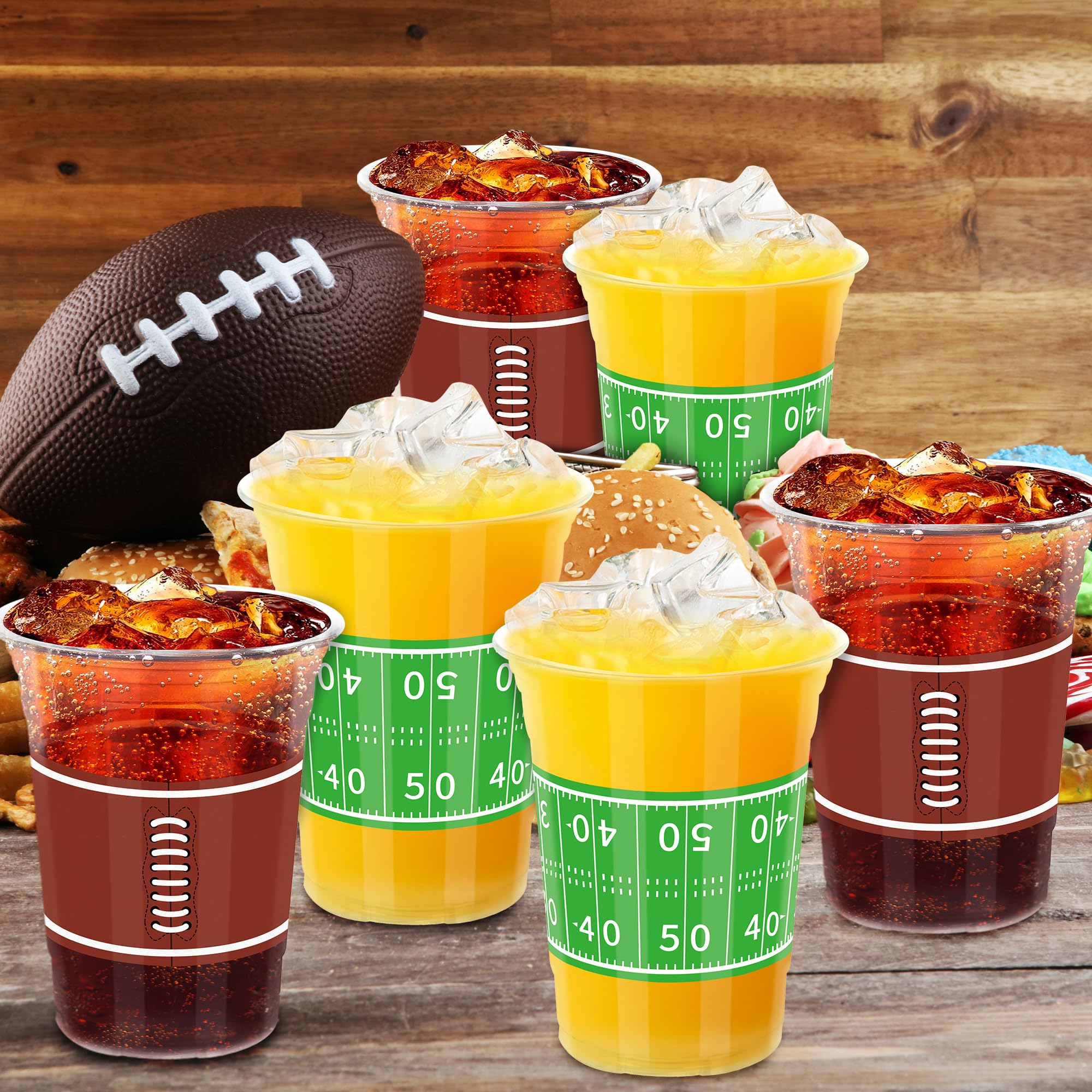 50 PCS 16oz Football Party Cups - Thickened Plastic Drinking Cups, Disposable Clear Football-Themed Cups in 2 Designs for Football Game Day, Tailgating, Super Bowl Party Supplies & Decorations - Perfect for Sports Bars, Home Gatherings & Touchdown Celebrations