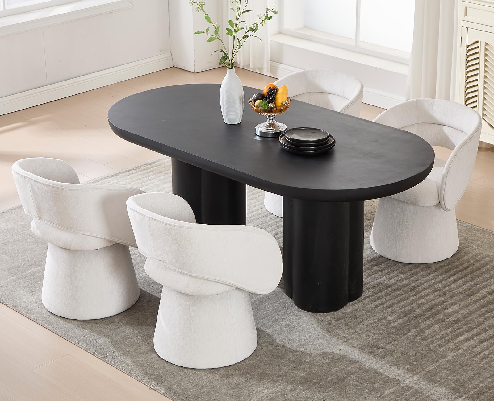 Guyou Modern Swivel Barrel Dining Chairs Set of 4 - Upholstered Accent Chairs with Hollow Barrel Back, White Chenille Fabric for Dining Room, Living Room, Bedroom & Vanity | Perfect for Home Decor, Entertaining Guests & Cozy Seating