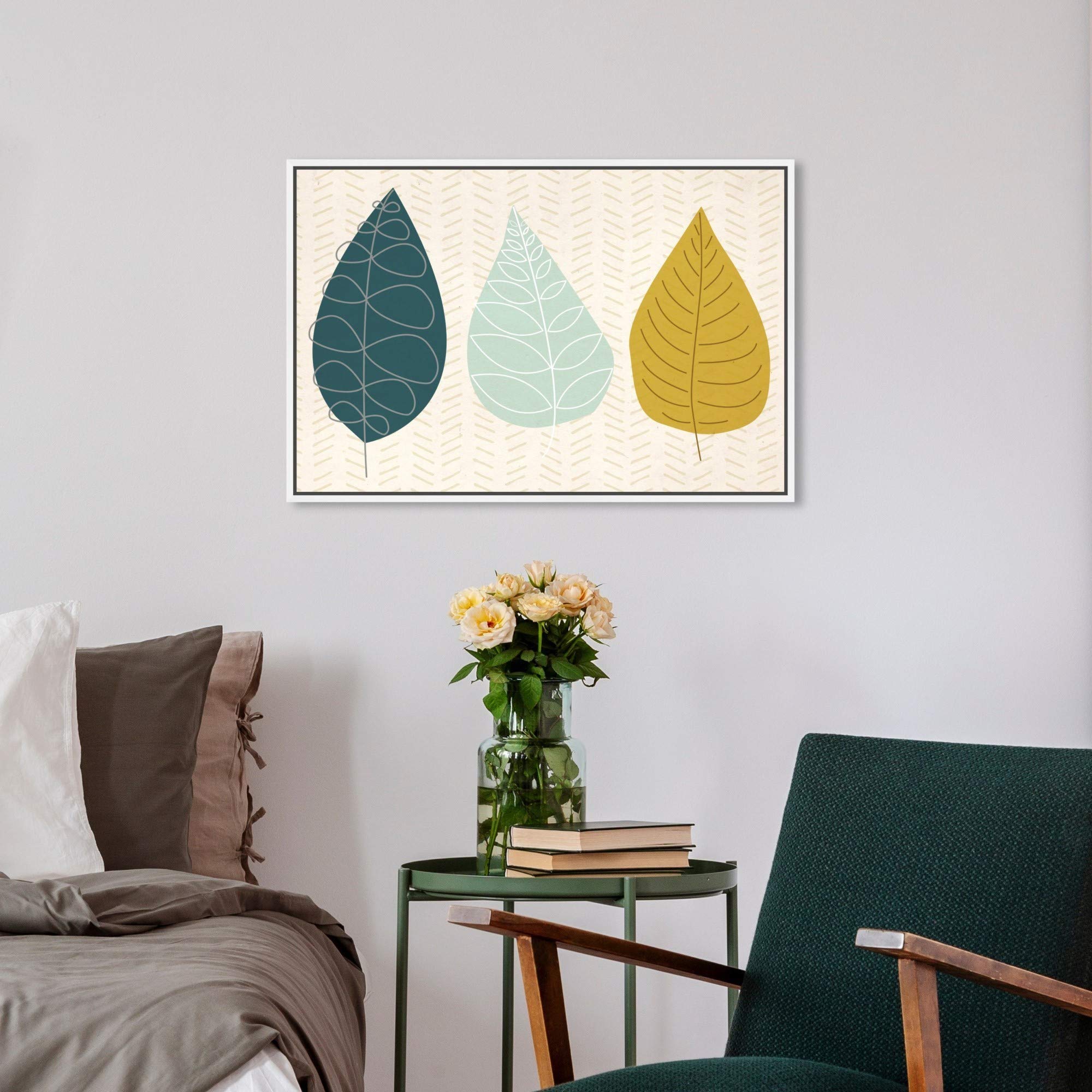 Oliver Gal Artist Co. 'World of Leaves' Floral Framed Canvas Wall Art - 24x16 Inch Green & Yellow Botanical Print for Living Room, Bedroom & Office Décor