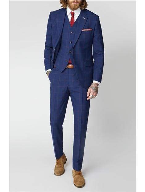 Gibson London Regent Navy & Burgundy Check Wool Jacket for Men - Classic British Style for Business, Office & Formal Events
