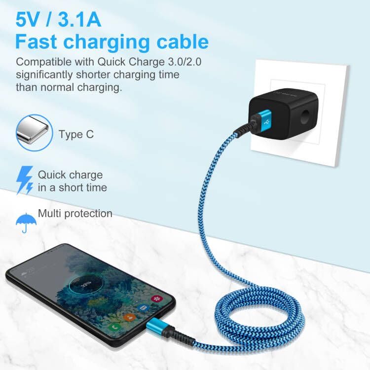 2-Pack 6FT Fast Charging USB C to USB A Cable - 3.1A Android Charger Cord for Samsung Galaxy A15/A16/A35/A54/A55/S21/S22/S23/S24/S25 Plus/Ultra & iPhone 16 Pro Max - Perfect for Home, Office, Travel & Car Charging