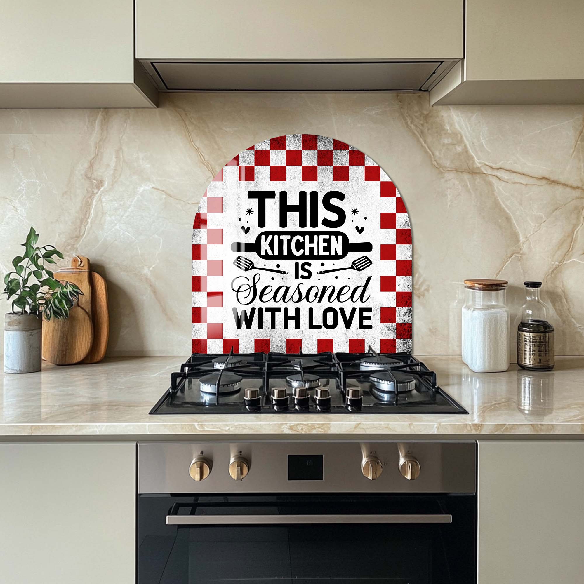 Rustic Seasoned with Love Glass Splashback - Elegant Kitchen Backsplash for Farmhouse & Modern Homes - Perfect for Stovetops, Sinks & Countertop Protection