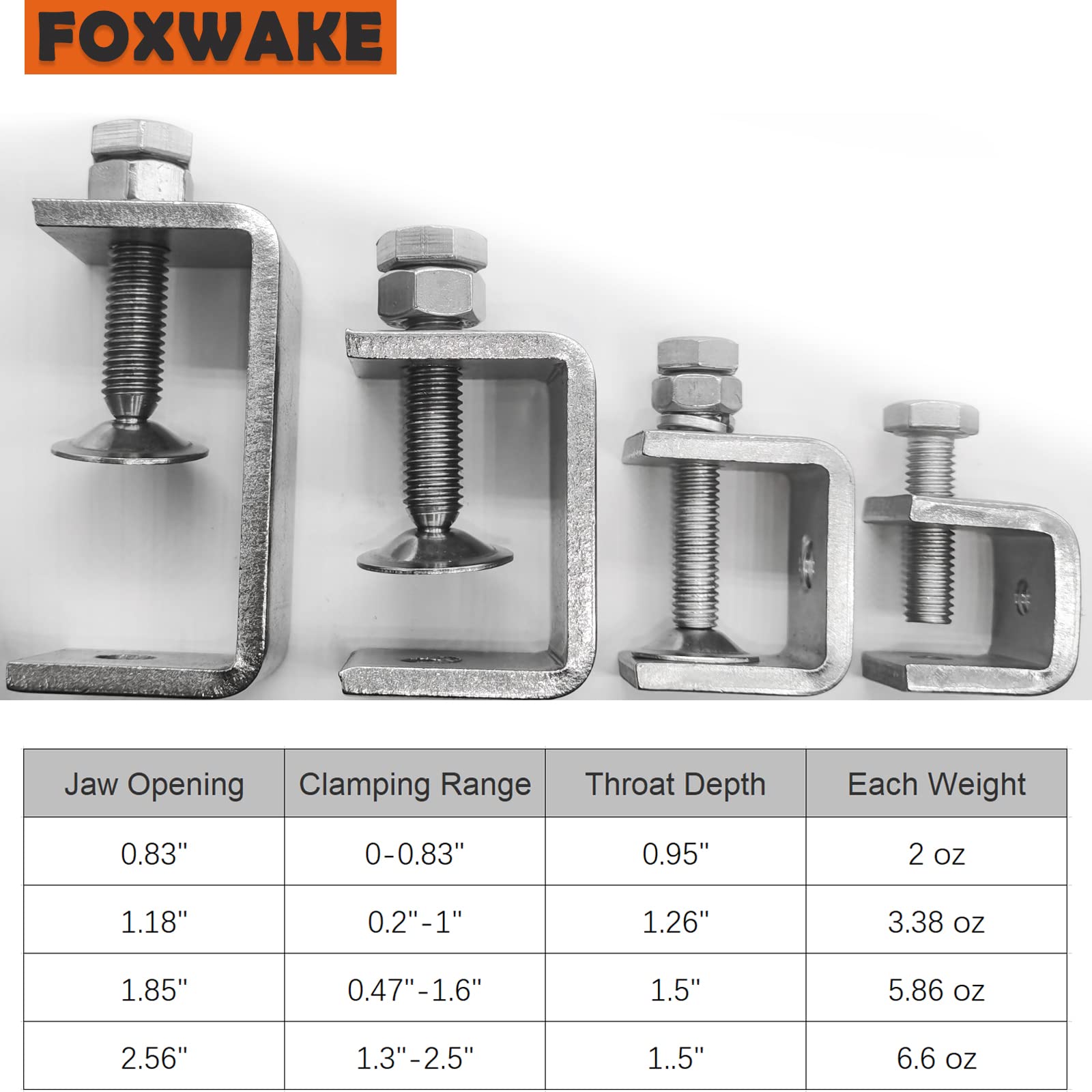 Heavy Duty 1 Inch Stainless Steel C Clamps - 6 Pack Small Metal U Clamps for Mounting & Metal Working with Wide Jaw Opening, Protective Pads & I-Beam Design - Perfect for DIY Projects, Woodworking, and Home Workshop Use