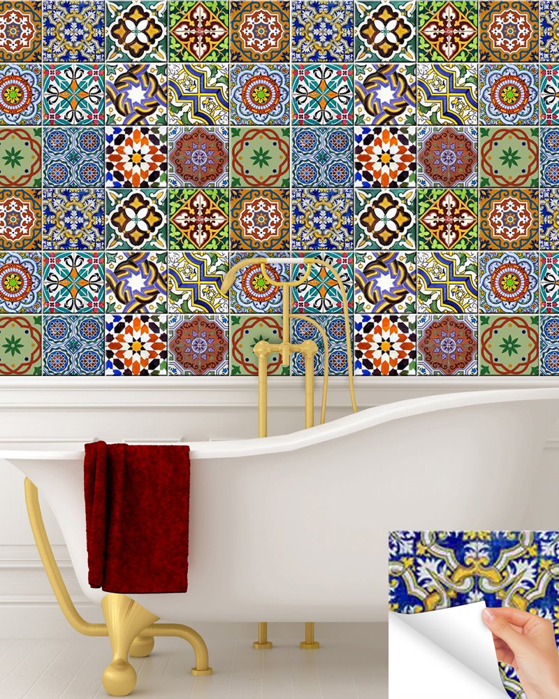 24-Piece Talavera Backsplash Tile Stickers - Authentic Traditional Mexican Style Peel & Stick Decals for Kitchen & Bathroom - Easy to Apply 4x4 Inch Home Decor (Perfect for DIY Kitchen Backsplash, Bathroom Wall Upgrade, Rental Apartment Renovation)