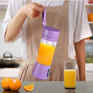Portable USB Rechargeable Mini Blender for Smoothies & Juices - 350ml Personal Fruit Blender with 6 Blades - Perfect for Gym, Office, Travel & Home Use (Purple)