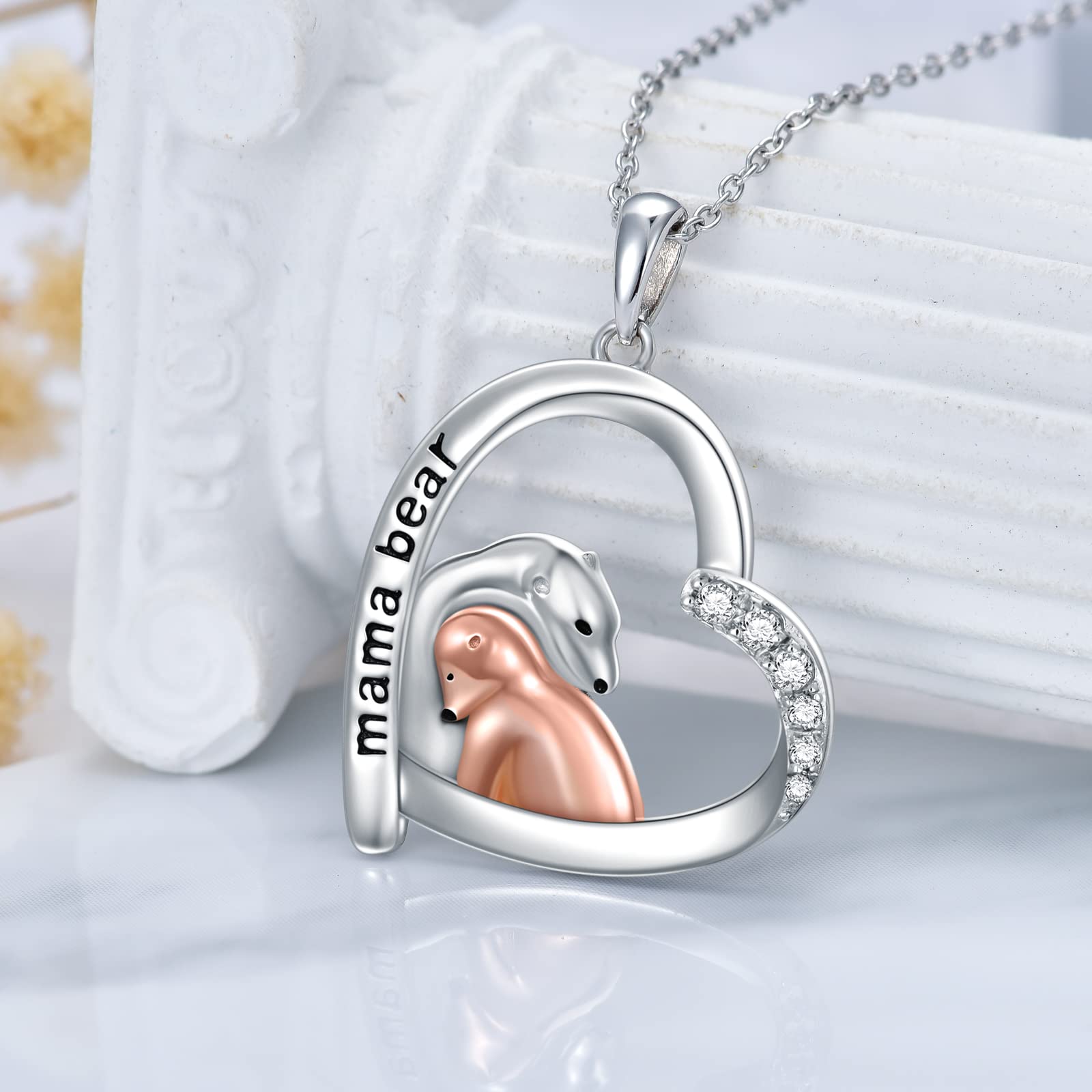Elegant Sterling Silver Mama Bear Pendant Necklace - Perfect Mother's Day & Birthday Gift for Mom - Ideal for Everyday Wear & Special Occasions