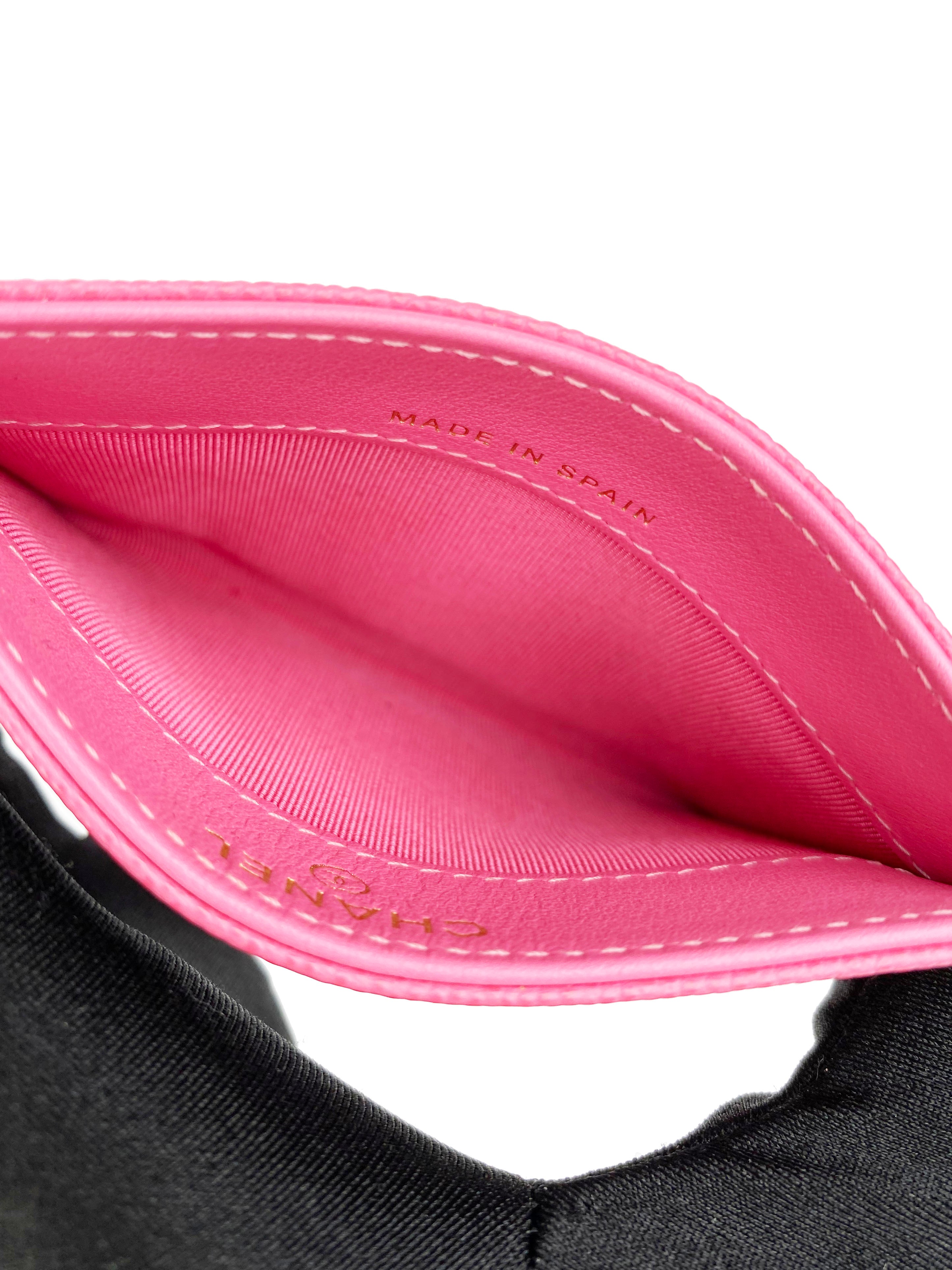 Chanel Pink Caviar Leather Card Holder - Luxury Compact Wallet for Credit Cards & ID - Perfect for Everyday Use, Travel, and Gifts